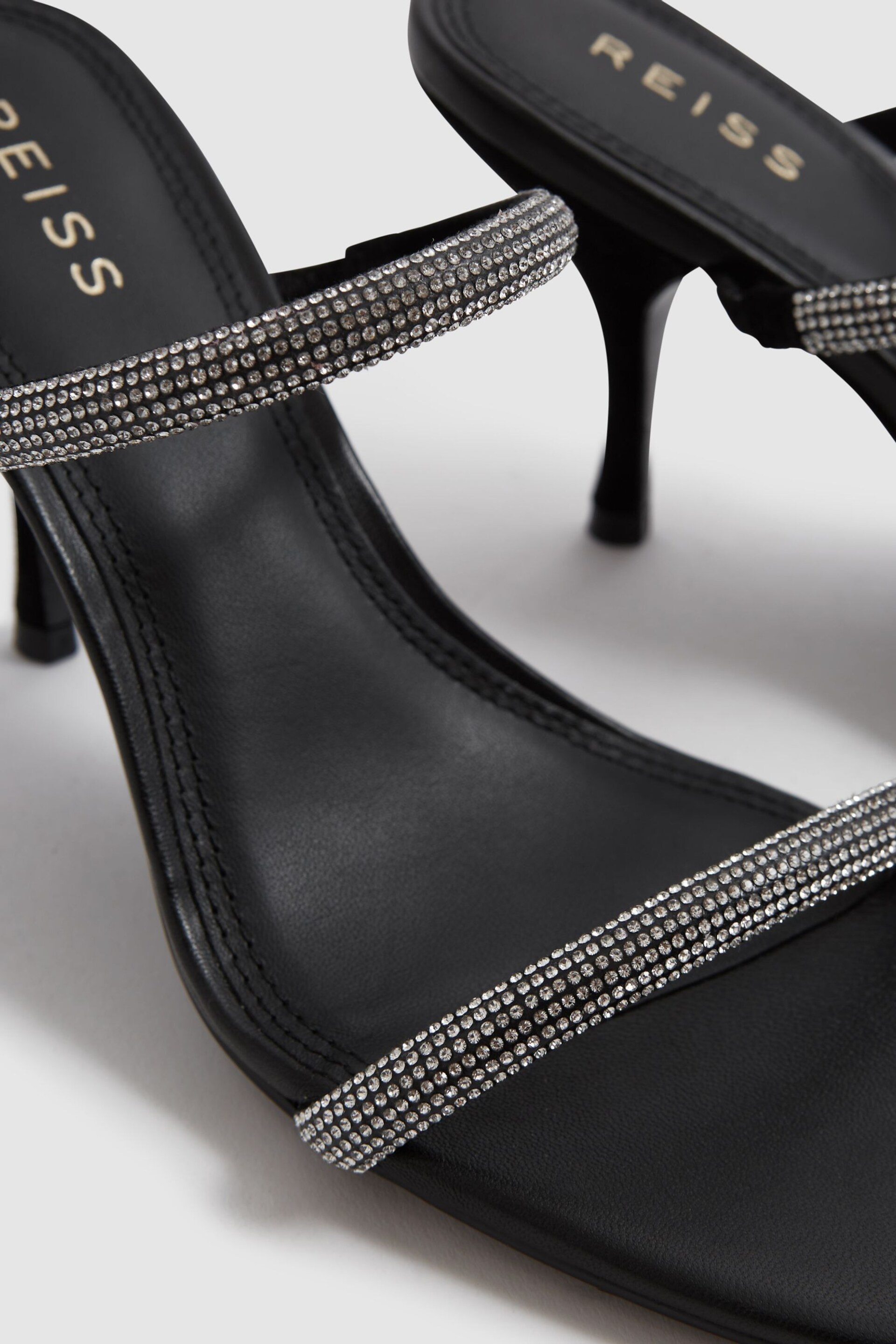 Reiss Black Cai Crystal Mid Heel Sandals - Image 4 of 6
