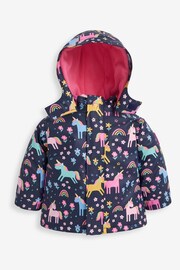 JoJo Maman Bébé Navy Blue Unicorn Cosy Waterproof Jacket - Image 4 of 7