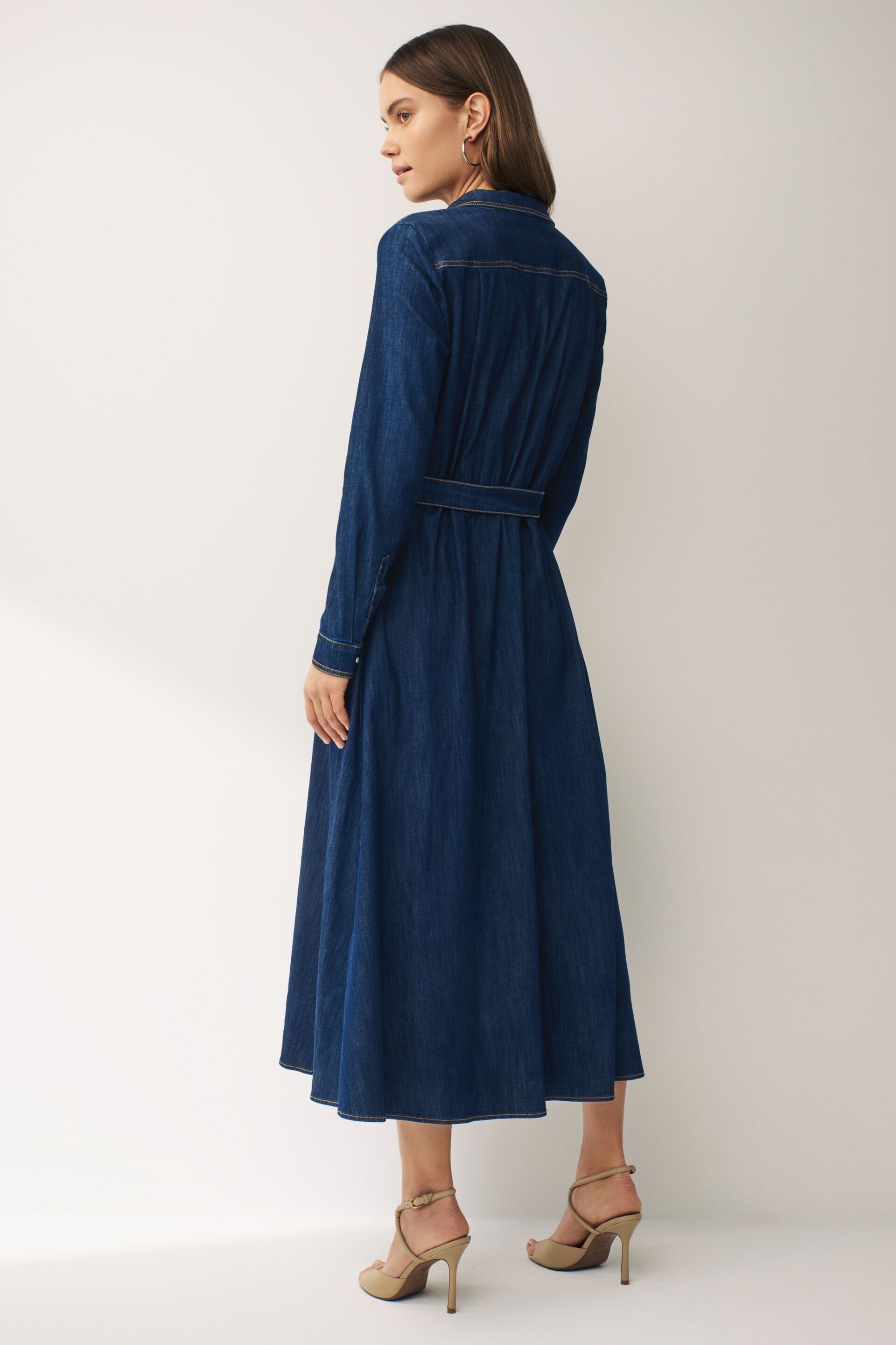 Emme Marella Blue Dalila Midi Denim Shirt Dress - Image 3 of 4