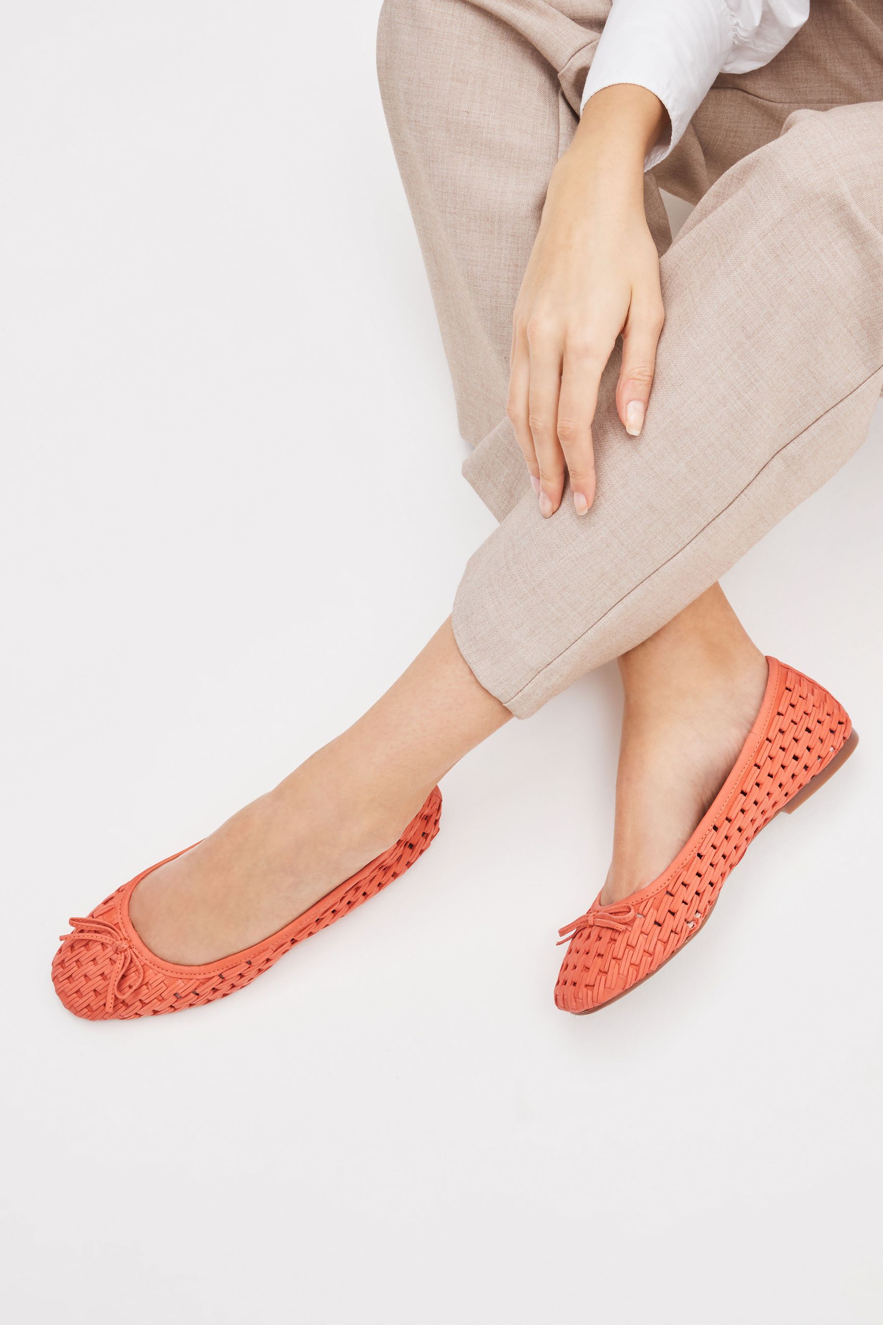 Buy Orange Forever Comfort Leather Weave Ballerina Shoes from Next Luxembourg