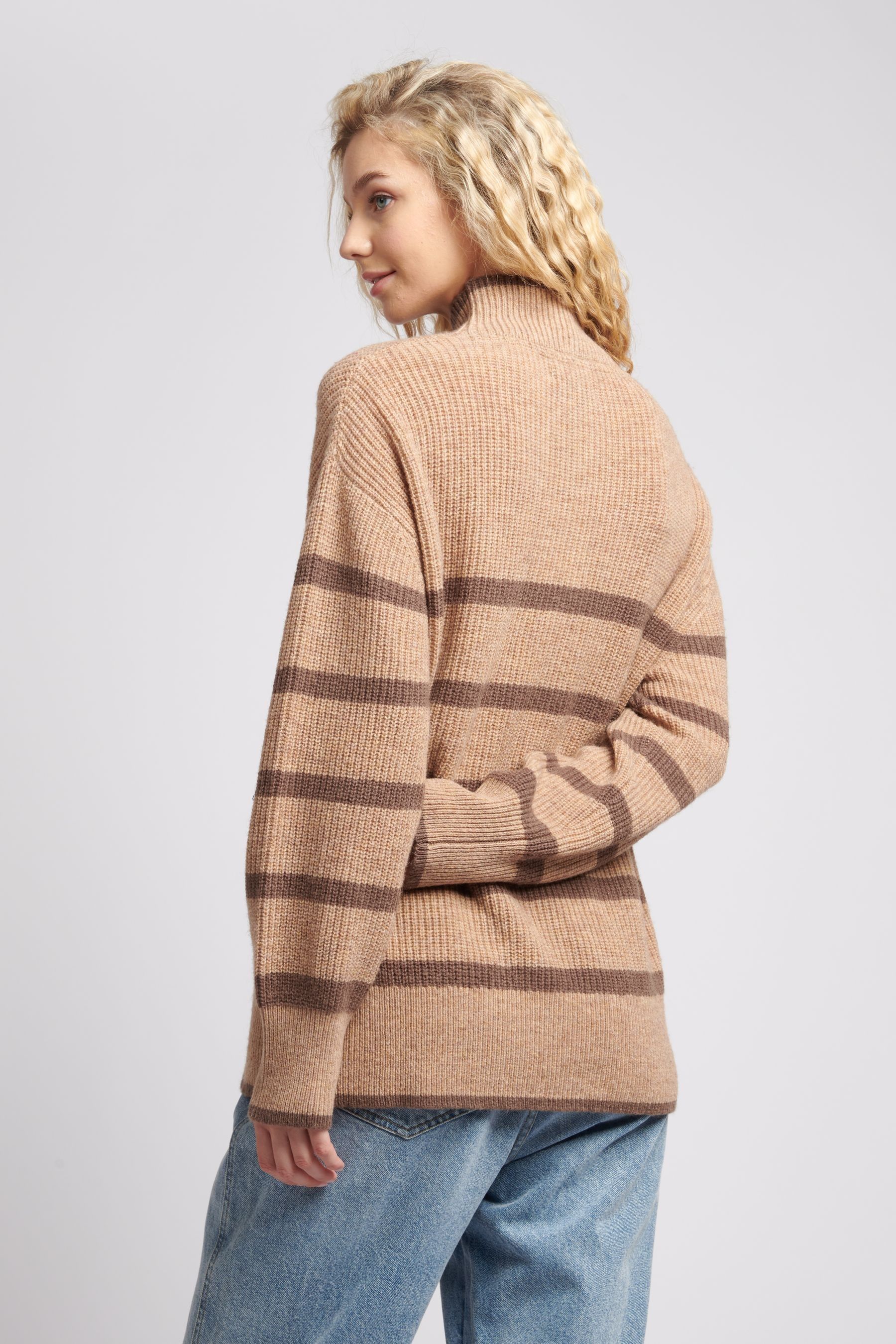 Women's striped polo neck jumper on sale