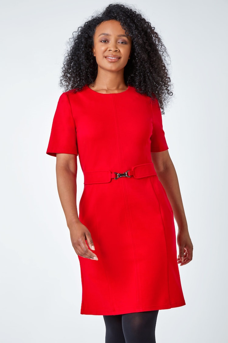 Roman Red Petite Belted Shift Stretch Dress - Image 2 of 5