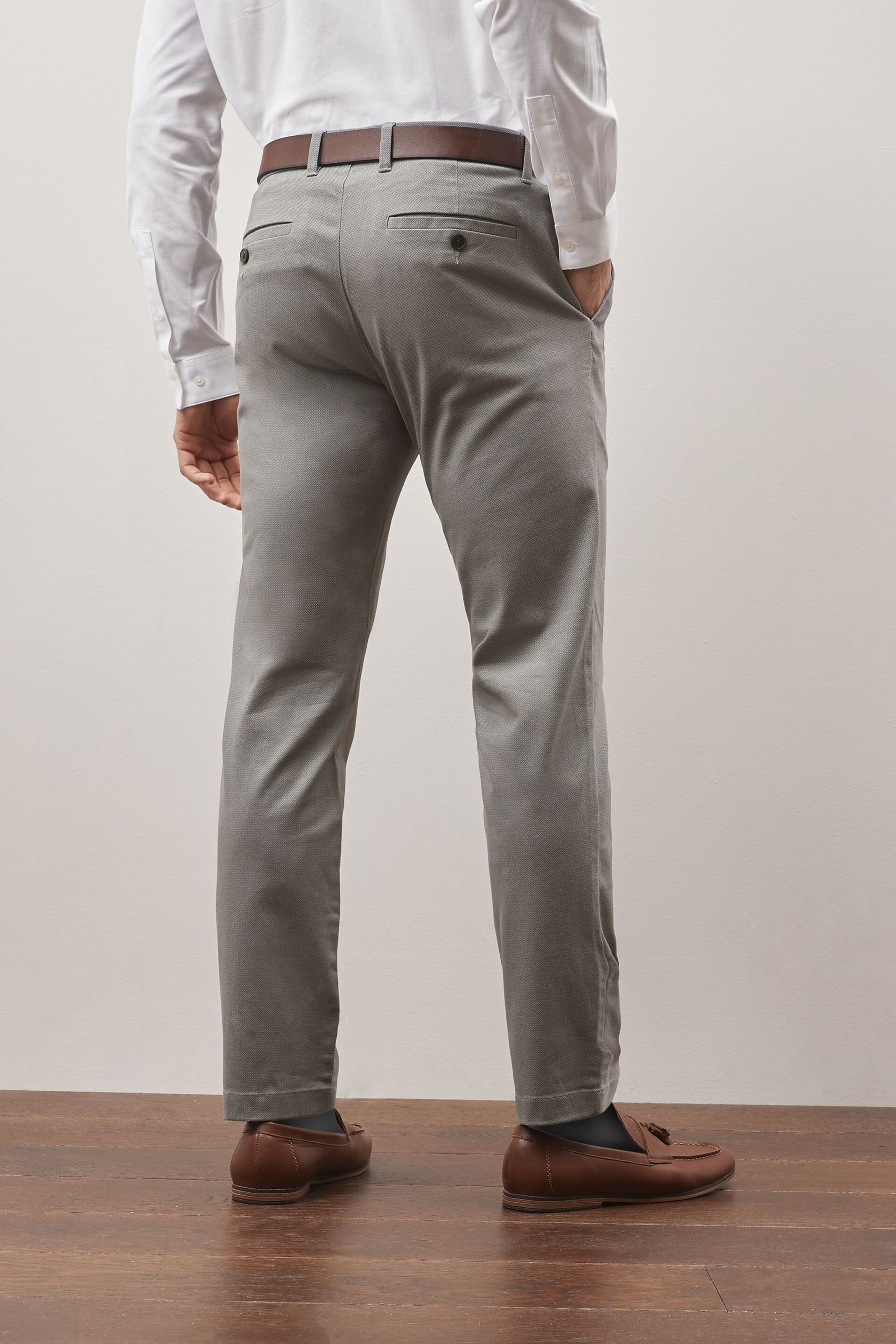 Grey Slim Printed Belted Soft Touch Chino Trousers - Image 2 of 8