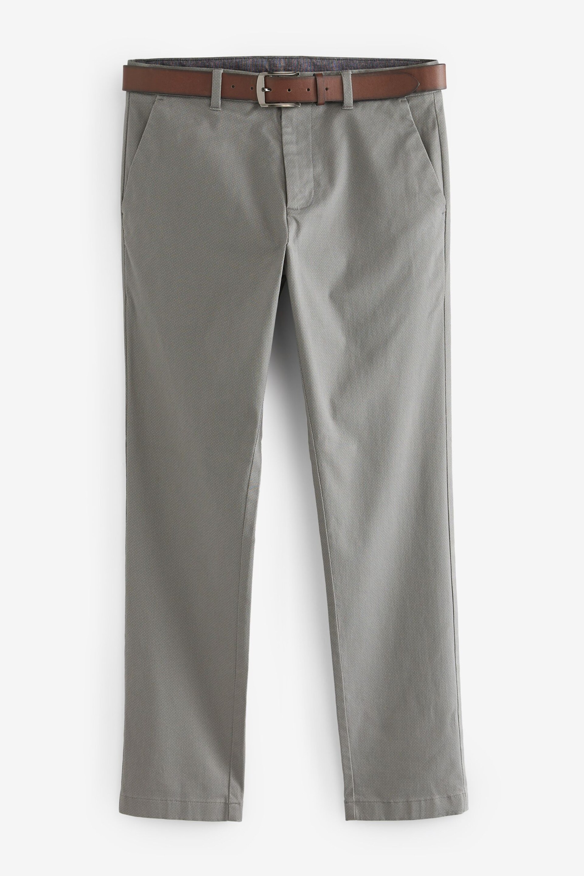 Grey Slim Printed Belted Soft Touch Chino Trousers - Image 4 of 9