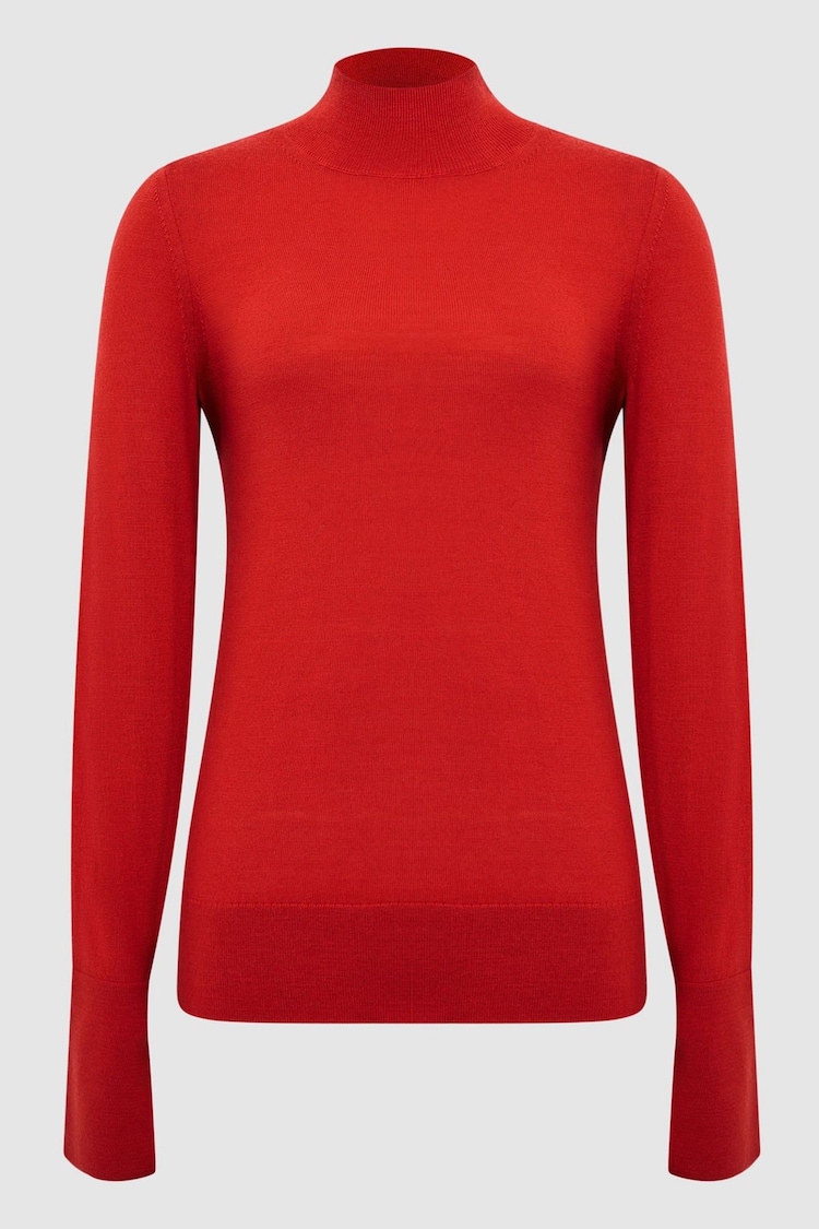 Reiss Red Sasha Merino Wool Split Sleeve Jumper - Image 2 of 7