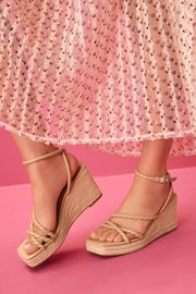 Nude Forever Comfort® Twist Strap Detail Square Toe Wedge Sandals - Image 1 of 6