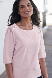 Pure Collection Pink Rouched Sleeve Detail Jersey Top - Image 3 of 4