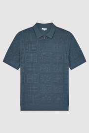 Reiss Airforce Blue Mosaic Half Zip Textured Polo Shirt - Image 2 of 6