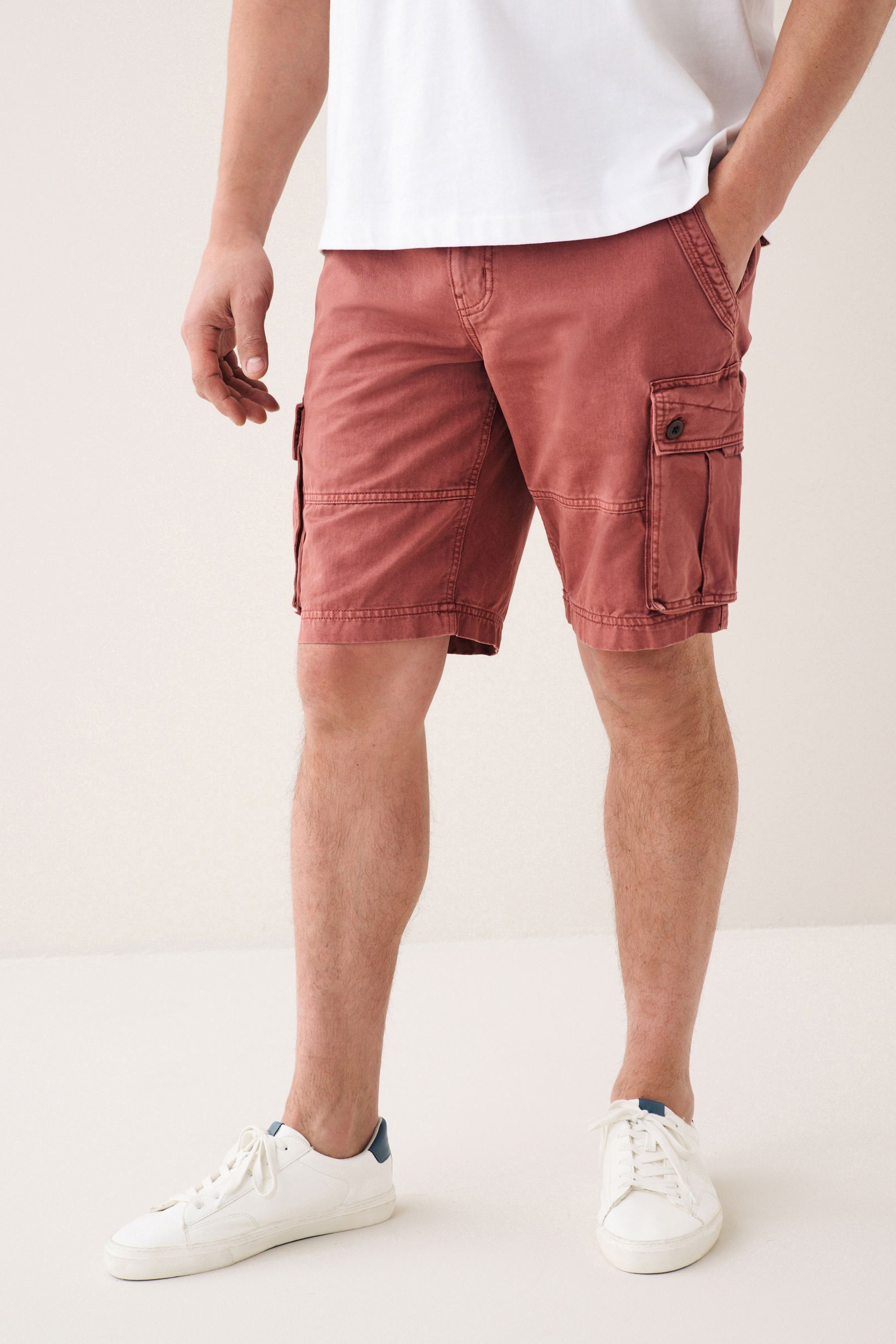 Buy Red Washed Cotton Cargo Shorts from Next Luxembourg
