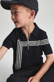 Reiss Navy Sergant Junior Half Zip Stripe Detail Polo T-Shirt - Image 1 of 7