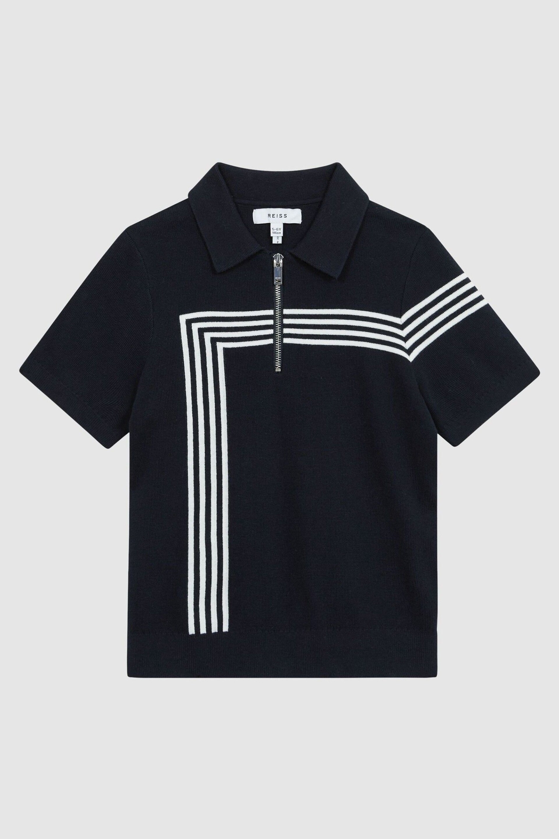 Reiss Navy Sergant Junior Half Zip Stripe Detail Polo T-Shirt - Image 2 of 7