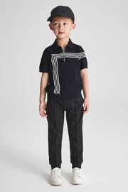 Reiss Navy Sergant Junior Half Zip Stripe Detail Polo T-Shirt - Image 3 of 7
