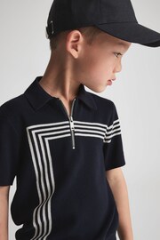 Reiss Navy Sergant Junior Half Zip Stripe Detail Polo T-Shirt - Image 4 of 7