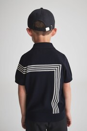 Reiss Navy Sergant Junior Half Zip Stripe Detail Polo T-Shirt - Image 5 of 7