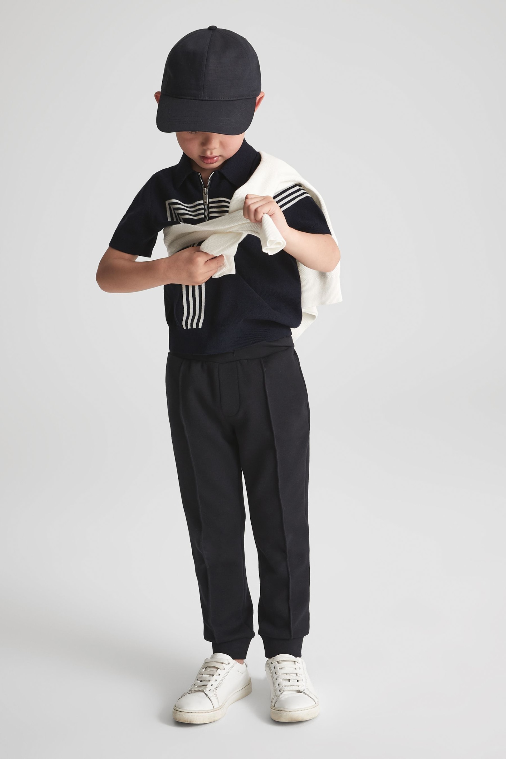 Reiss Navy Sergant Junior Half Zip Stripe Detail Polo T-Shirt - Image 6 of 7