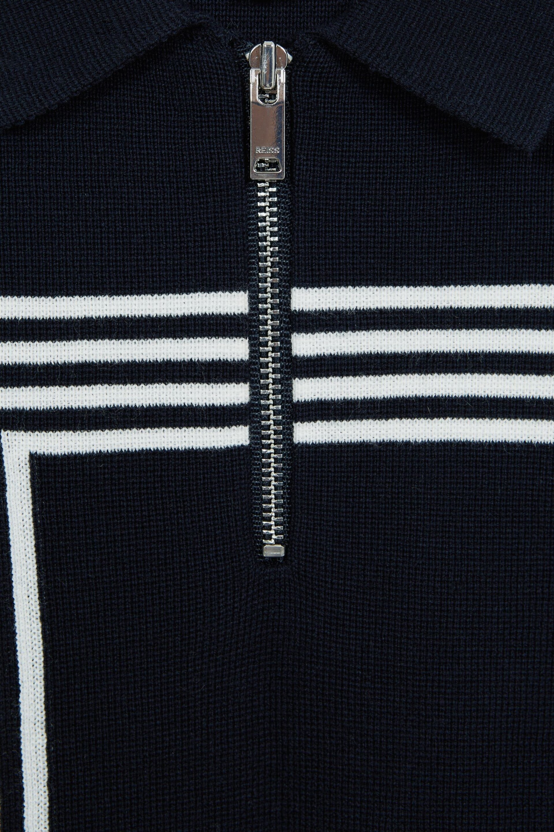 Reiss Navy Sergant Junior Half Zip Stripe Detail Polo T-Shirt - Image 7 of 7