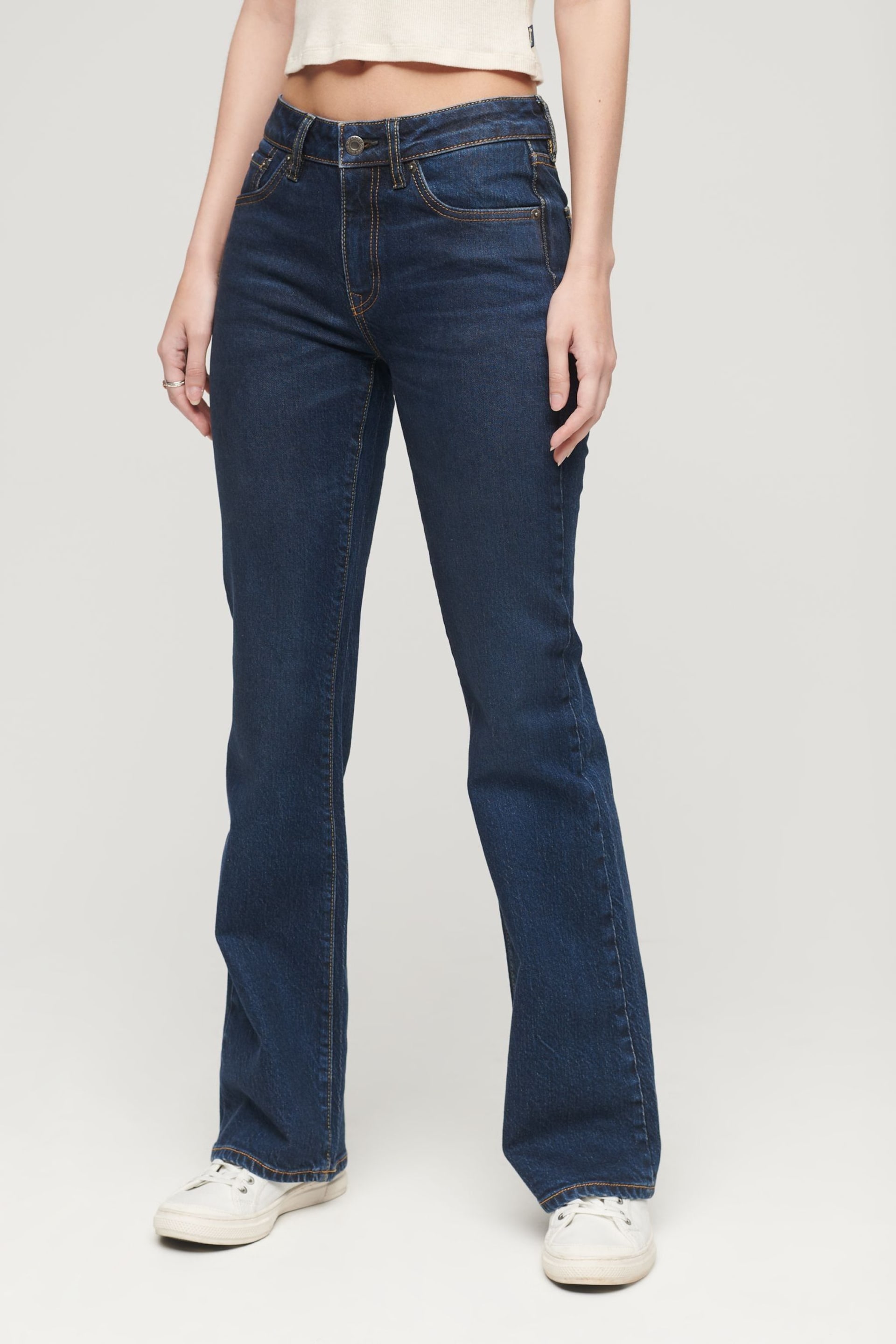 Superdry Blue Mid Rise Slim Flare Jeans - Image 1 of 8