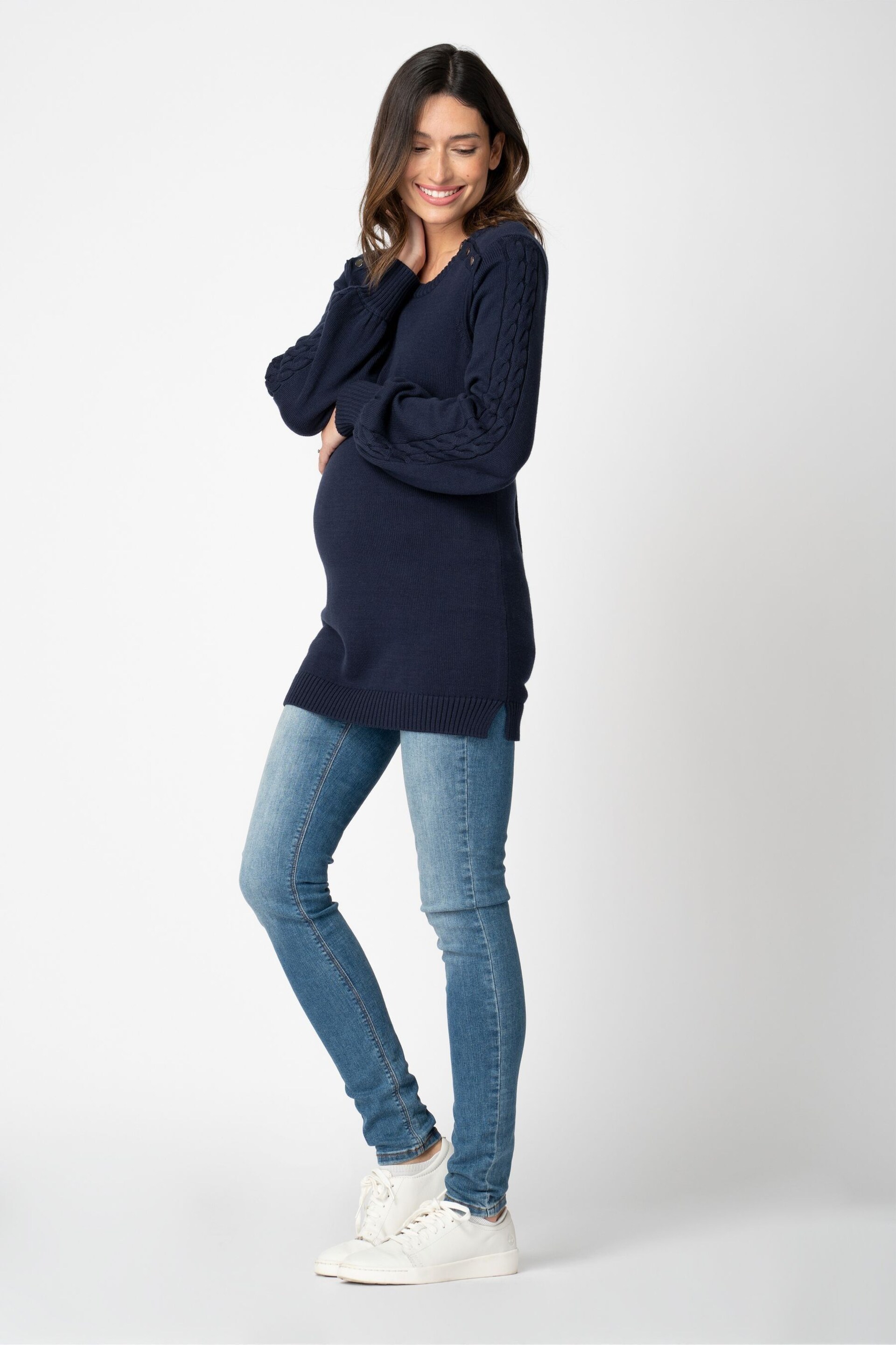 Seraphine Blue Bell Sleeve Cable Detail Nursing Jumper - Image 1 of 4