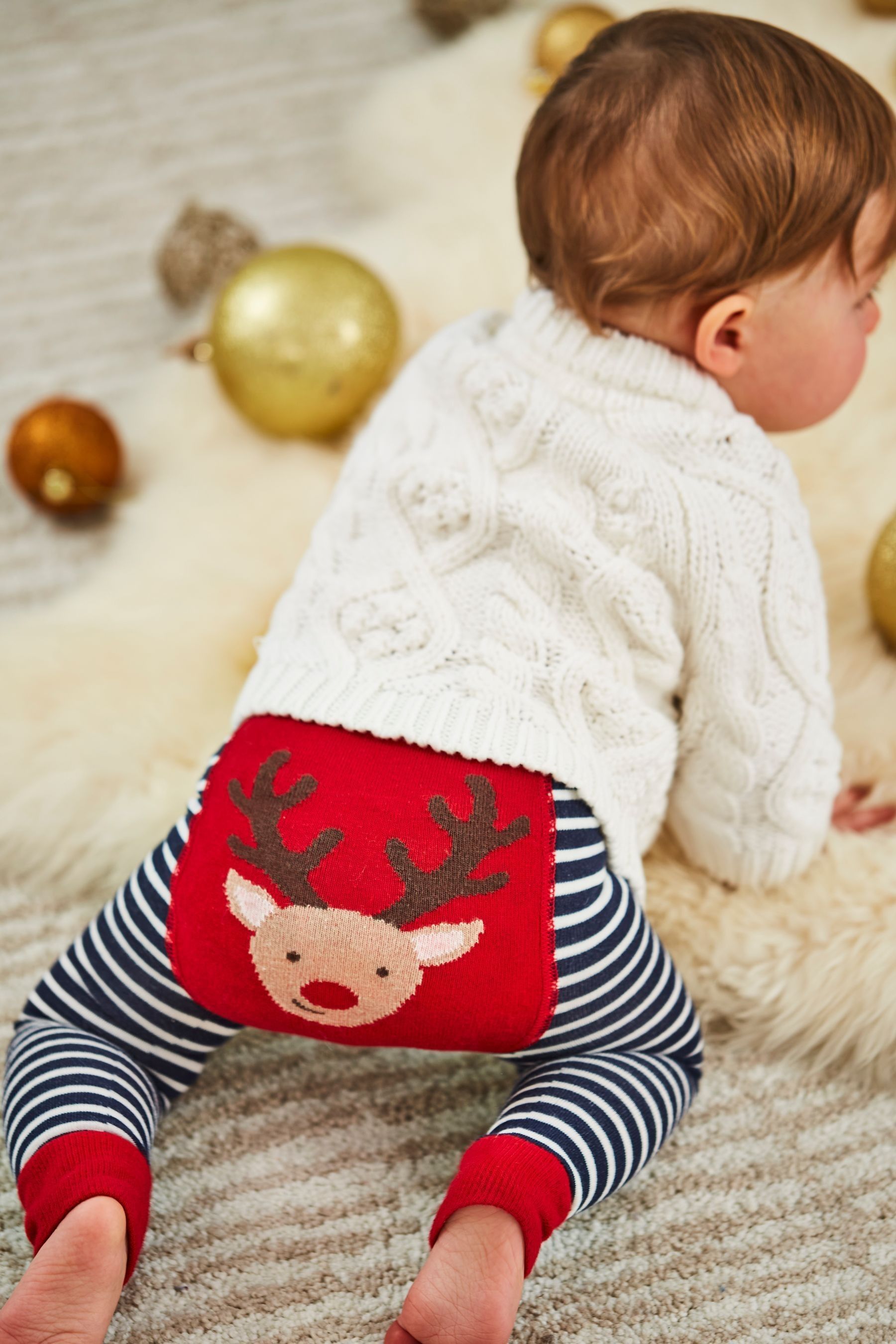 Buy JoJo Maman Bebe Red Christmas Cotton Blend Stripe Baby Leggings from Next Luxembourg