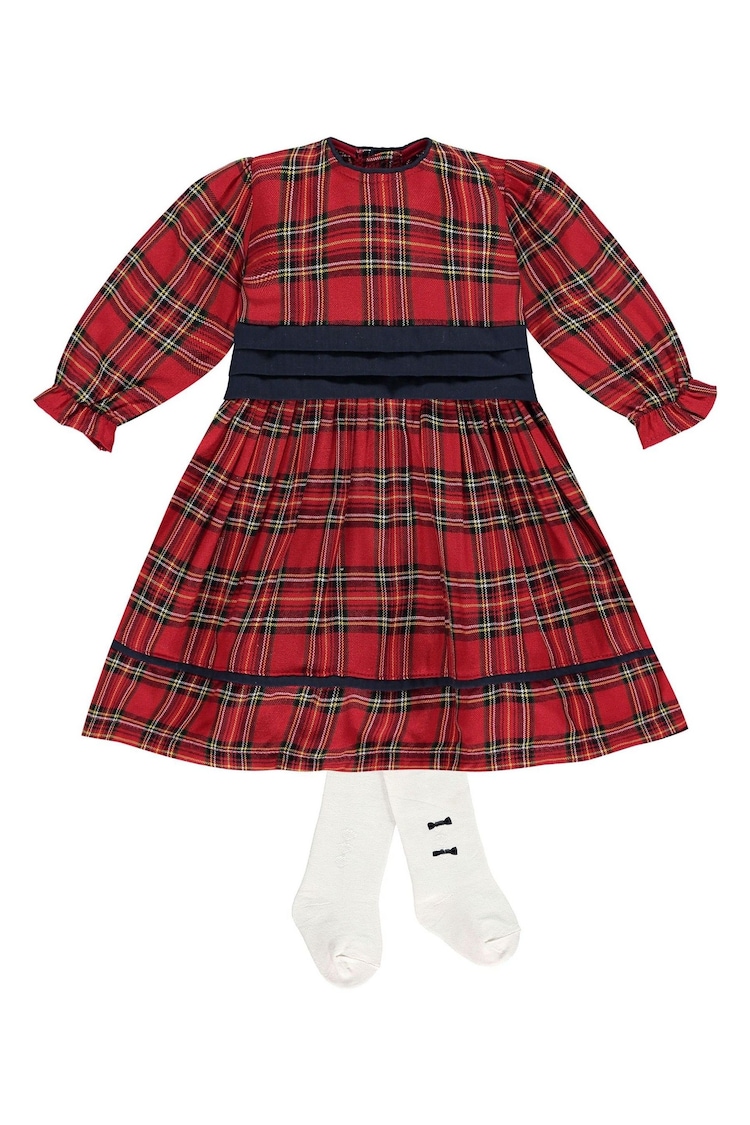 Emile Et Rose Red Tartan Christmas Dress & Tights - Image 2 of 3