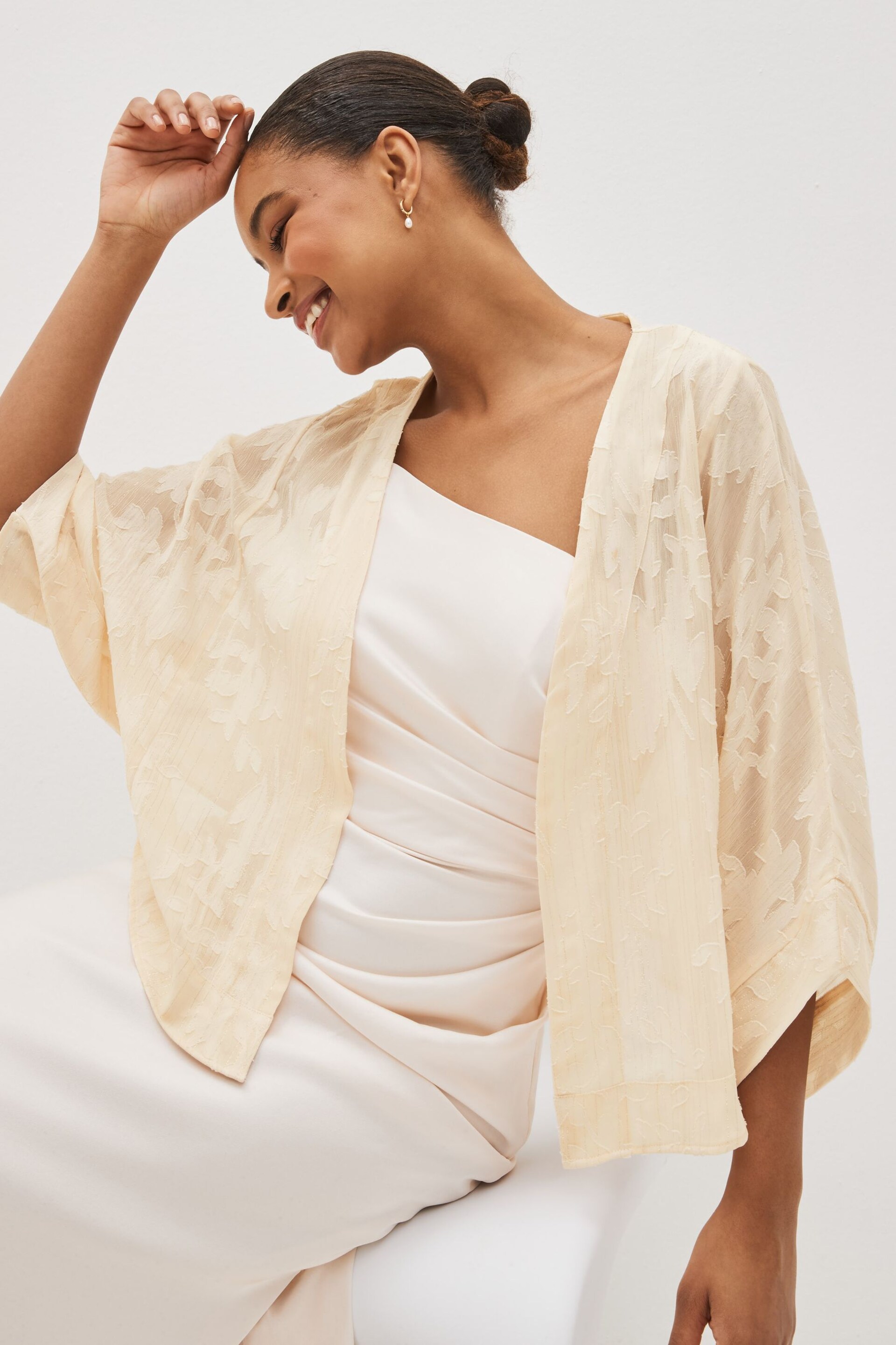 Nude Sheer Embroidered Kimono - Image 1 of 5