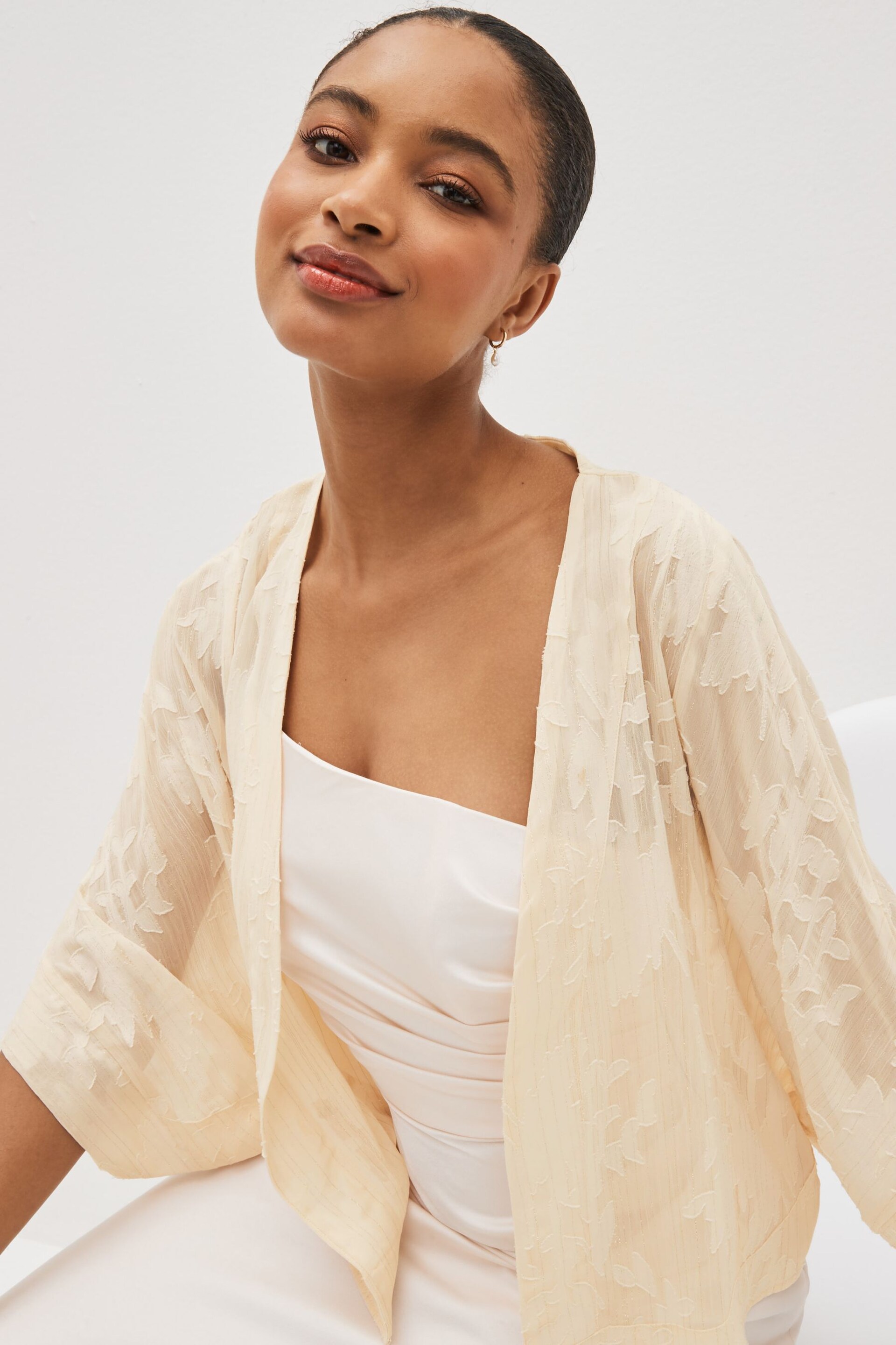 Nude Sheer Embroidered Kimono - Image 3 of 5