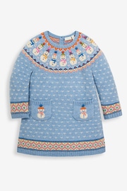 JoJo Maman Bébé Blue Snowman Fair Isle Knitted Dress - Image 3 of 4