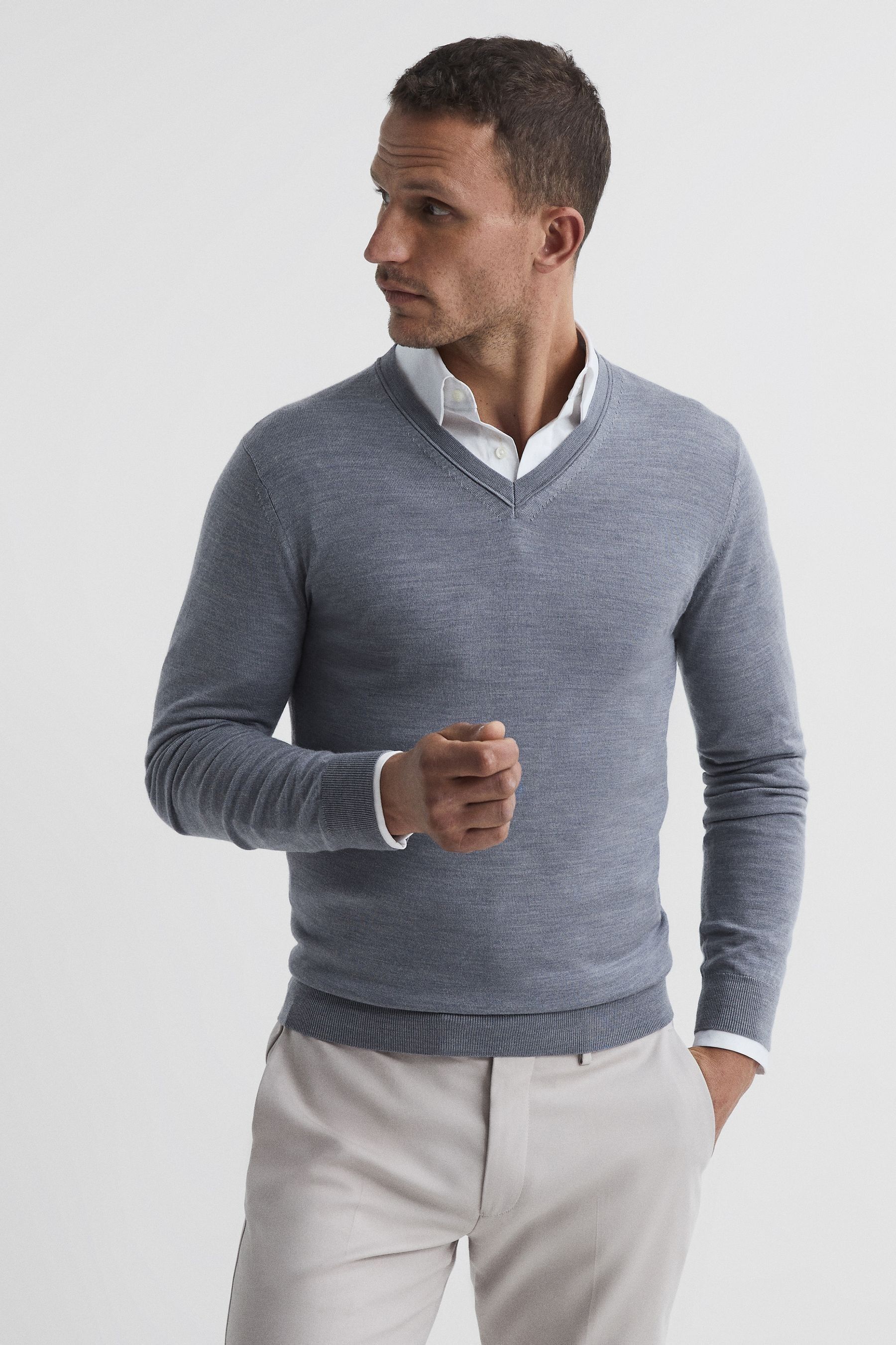 Buy Reiss Denim Melange Earl Merino Wool Jumper from Next Luxembourg