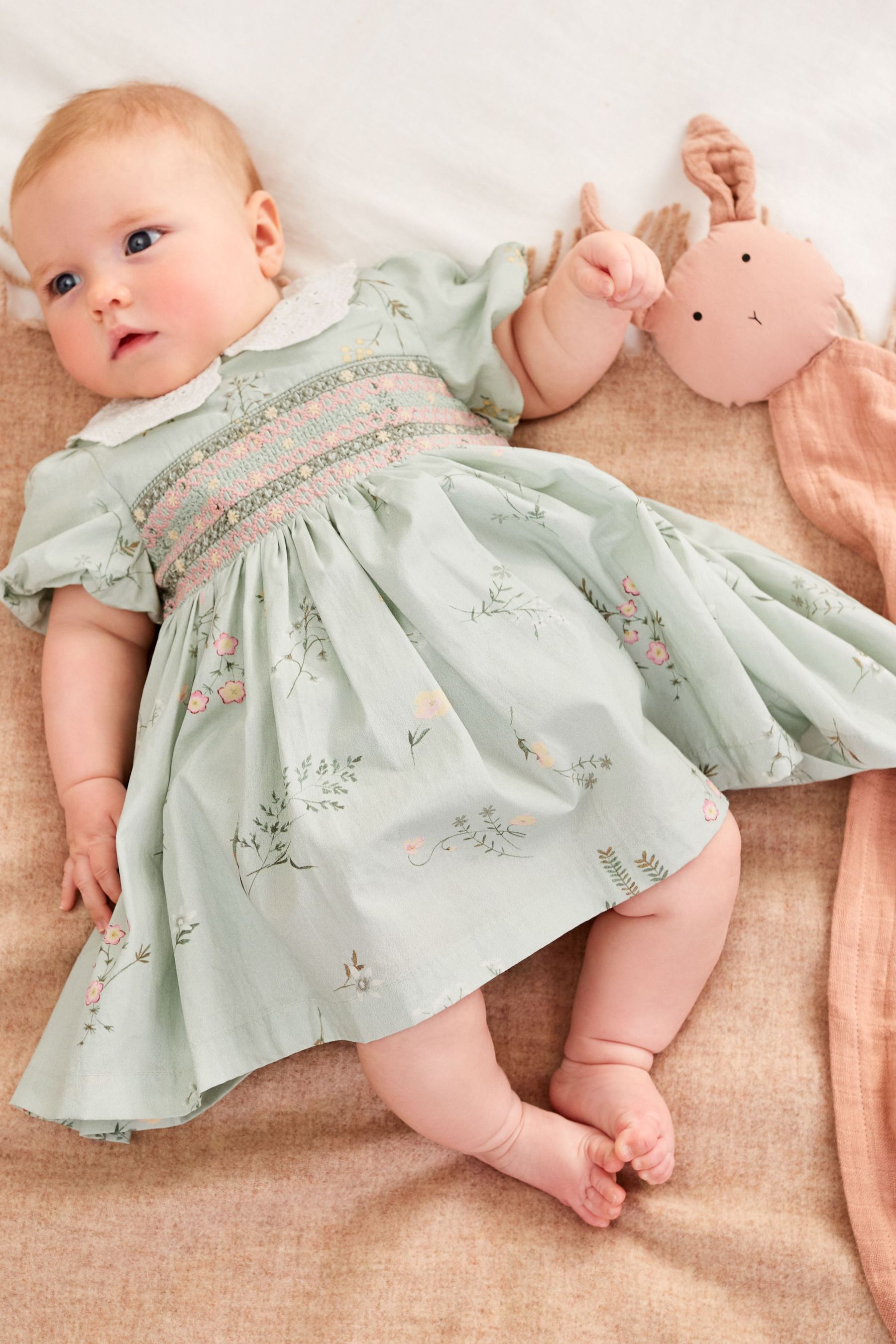 Buy Laura Ashley Green Newborn Embroidered Smock Collar Prom Dress from Next Luxembourg