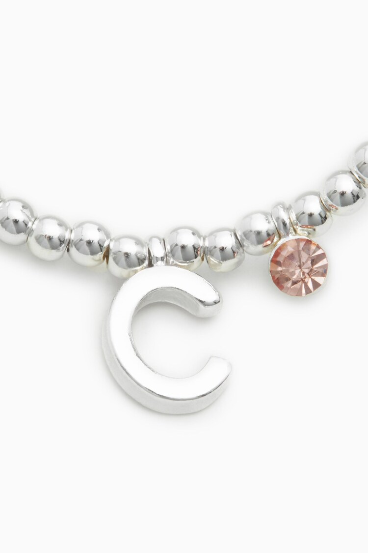 Silver Tone Initial Sparkle Beaded Stretch Bracelet - Image 13 of 25