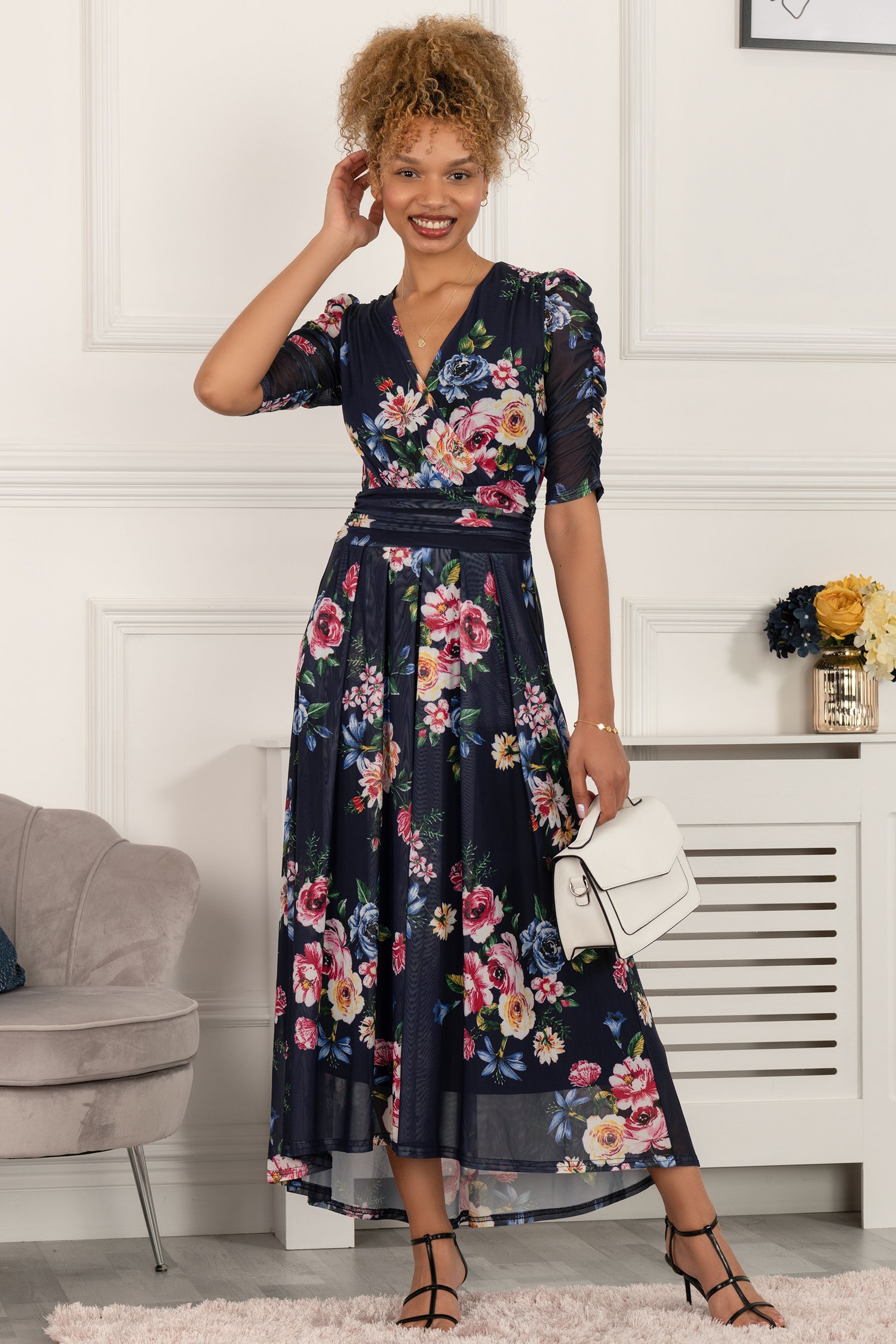 Buy Jolie Moi Blue Haizley Floral Print Mesh Maxi Dress from the Next UK online shop