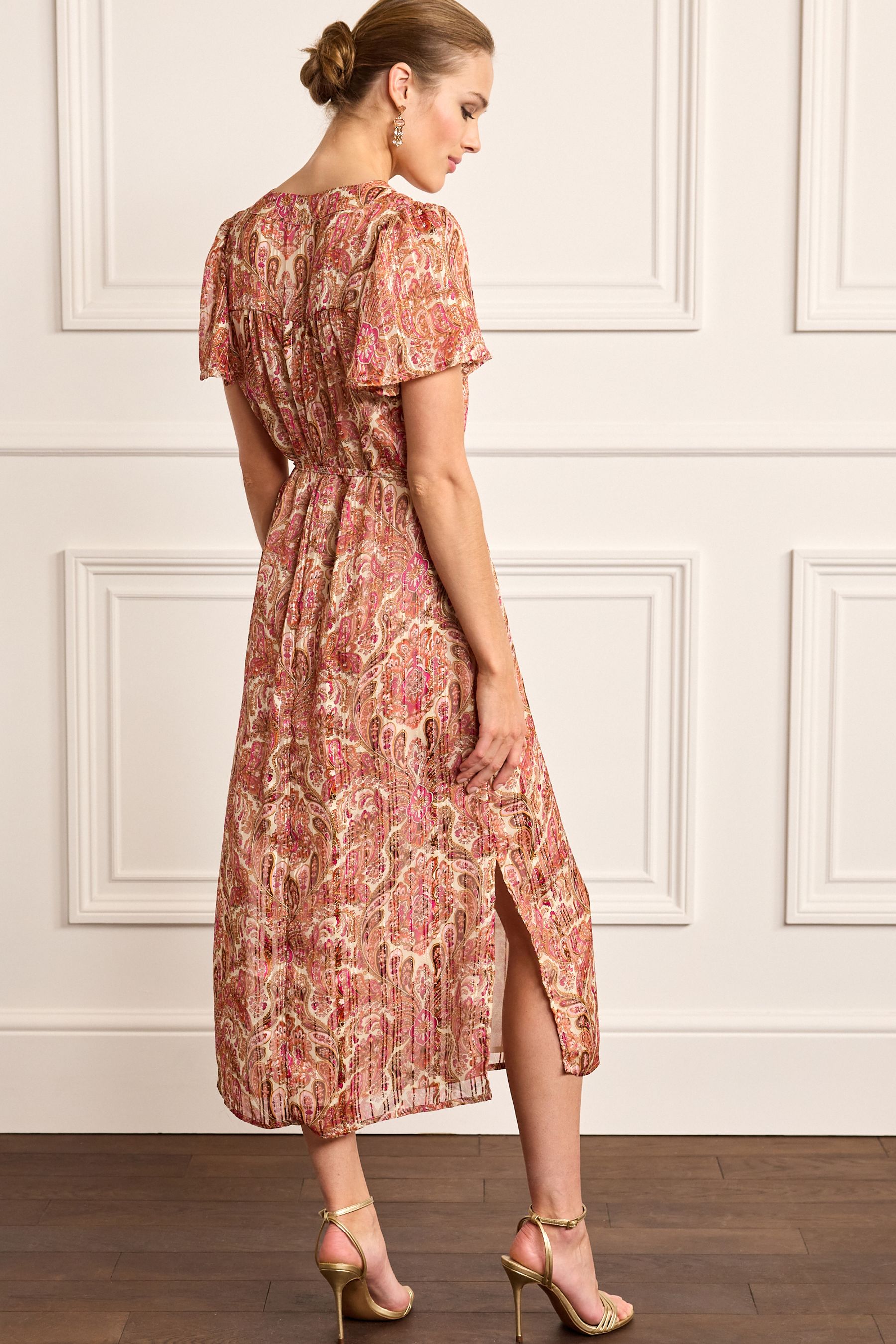 Under wraps pink paisley print chiffon maxi dress discount