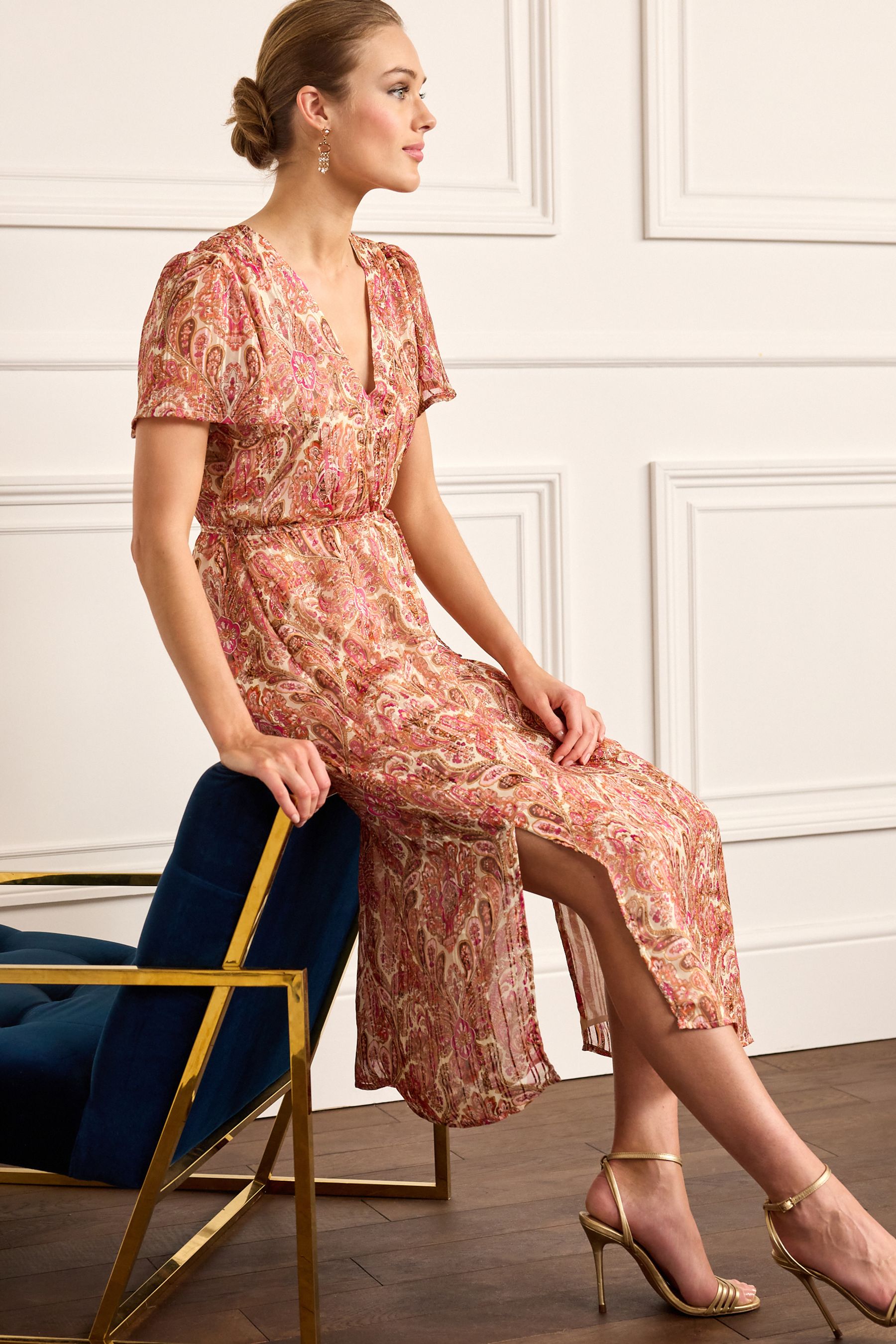 Under wraps pink paisley print chiffon maxi dress on sale