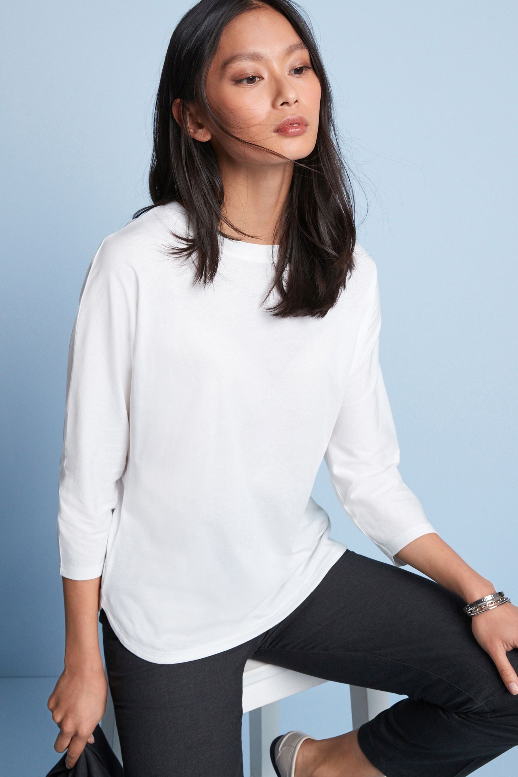 Buy Ultimate White 3 4 Length Sleeve 100 Cotton T Shirt from the Next UK online shop