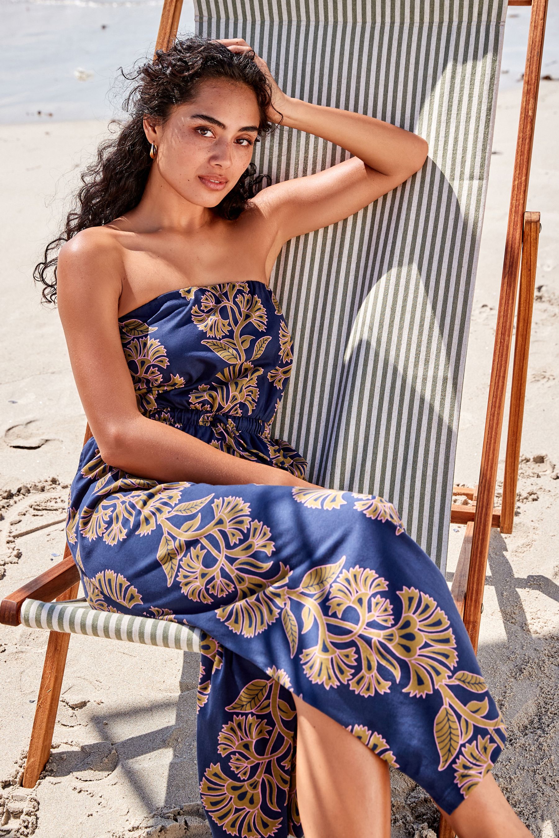 Buy Navy Floral Bandeau Midi Dress from Next Luxembourg