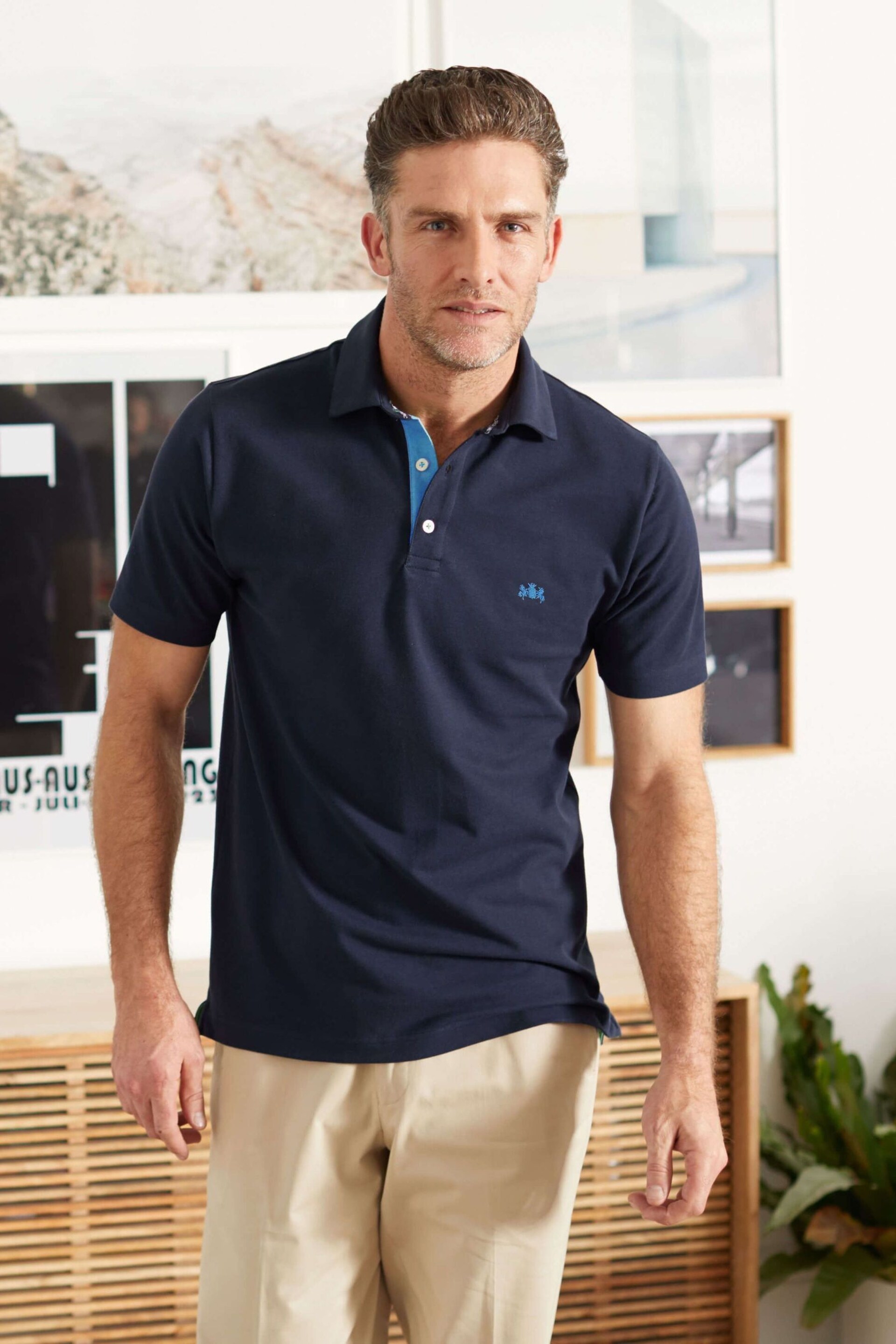 Savile Row Co Navy Classic Fit Polo Shirt - Image 1 of 3
