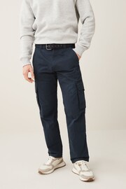 Navy Blue Relaxed Belted Tech Cargo Trousers - Image 1 of 12