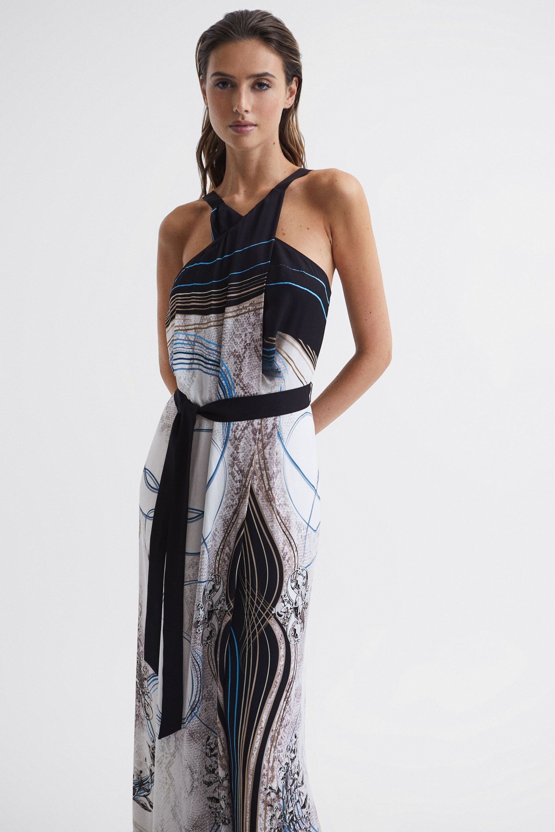 Reiss Navy Hope Jewel Print Maxi Dress - Image 8 of 8