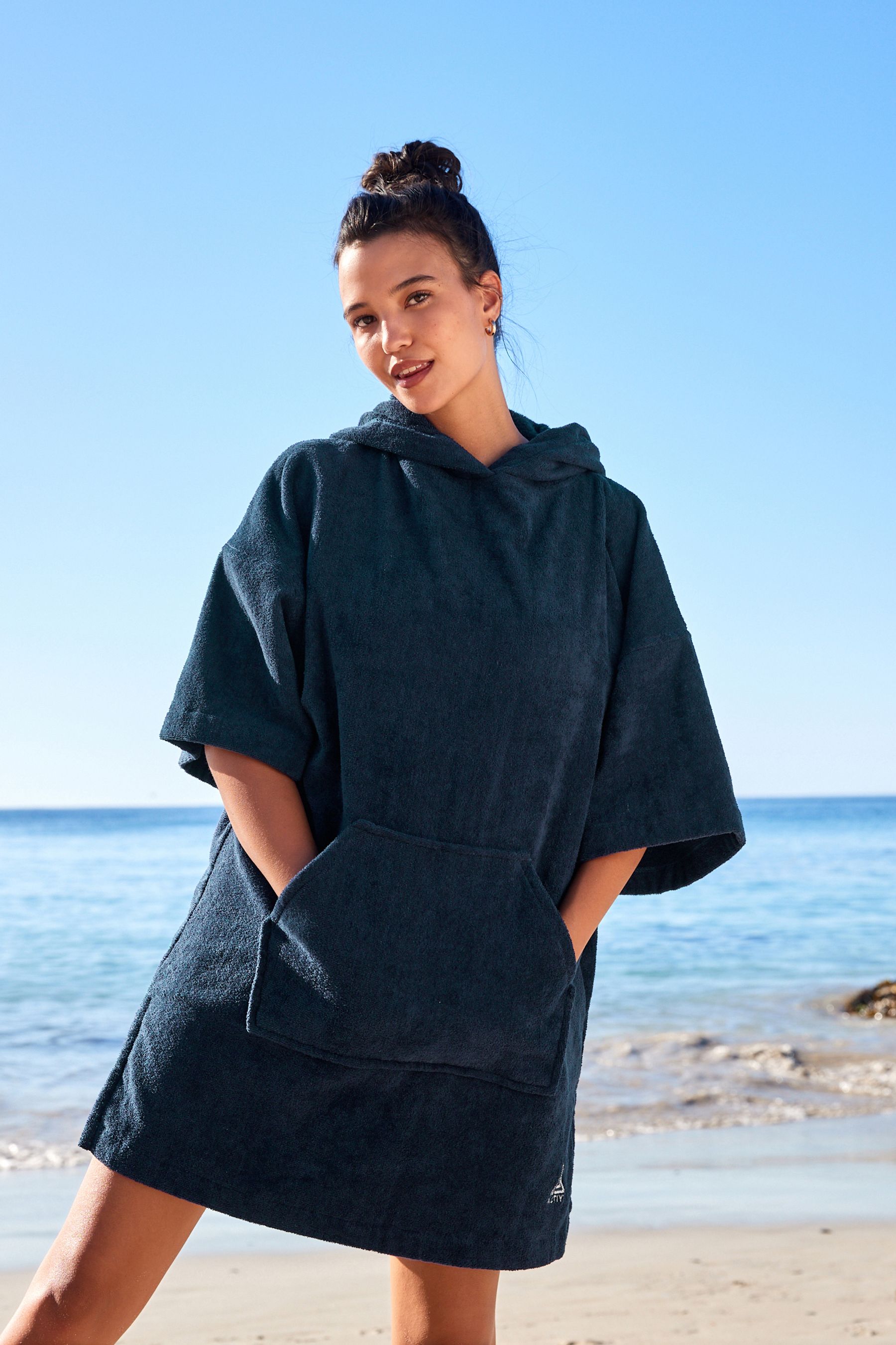 Buy Navy Towelling Changing Poncho from Next Luxembourg