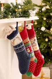 JoJo Maman Bébé Navy Reindeer Knitted Stocking - Image 3 of 3