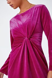 Roman Pink Petite Velvet Knot Detail Stretch Dress - Image 5 of 5