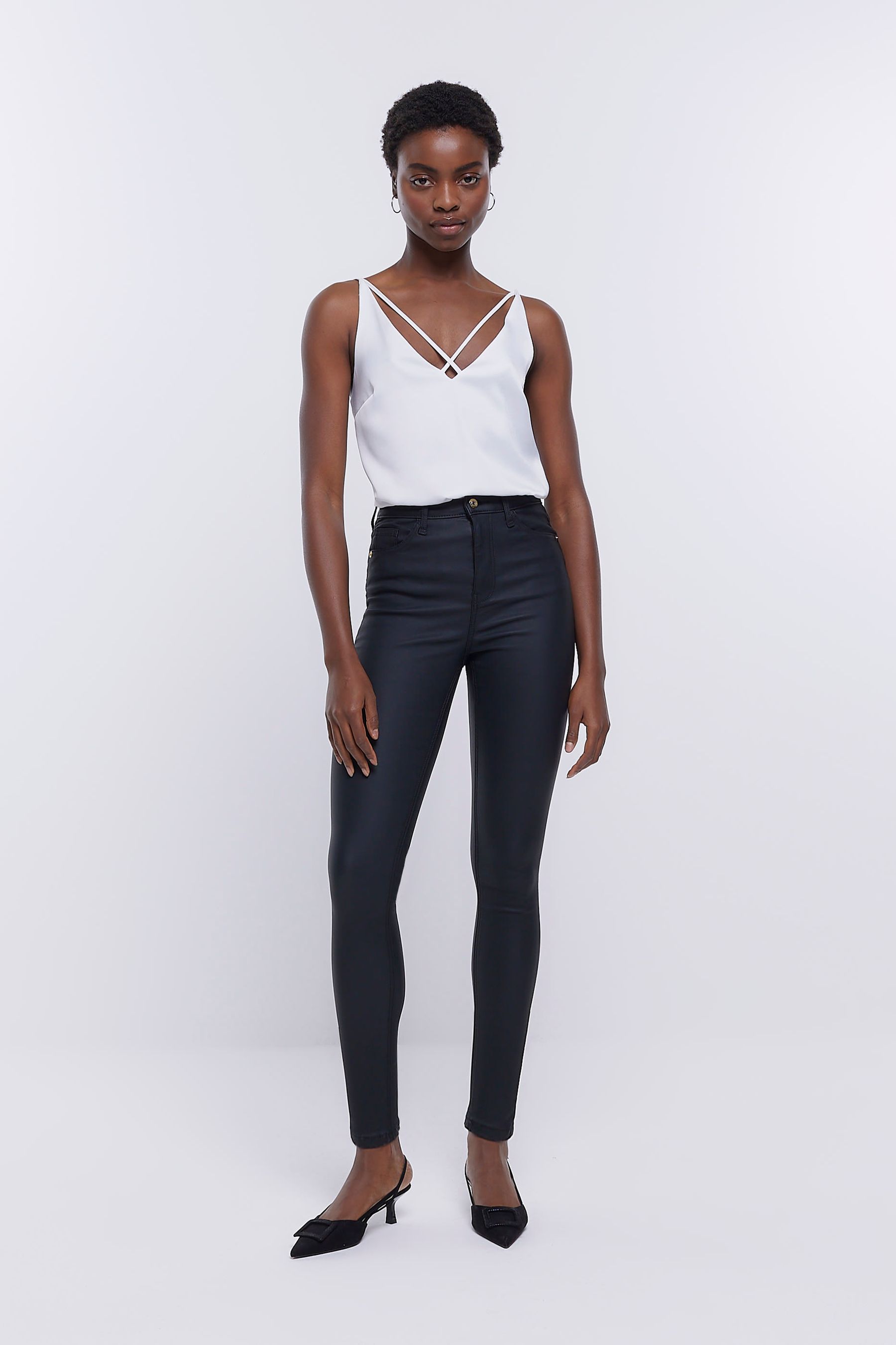 Buy River Island Black High Rise Coated Skinny Jeans from Next Luxembourg