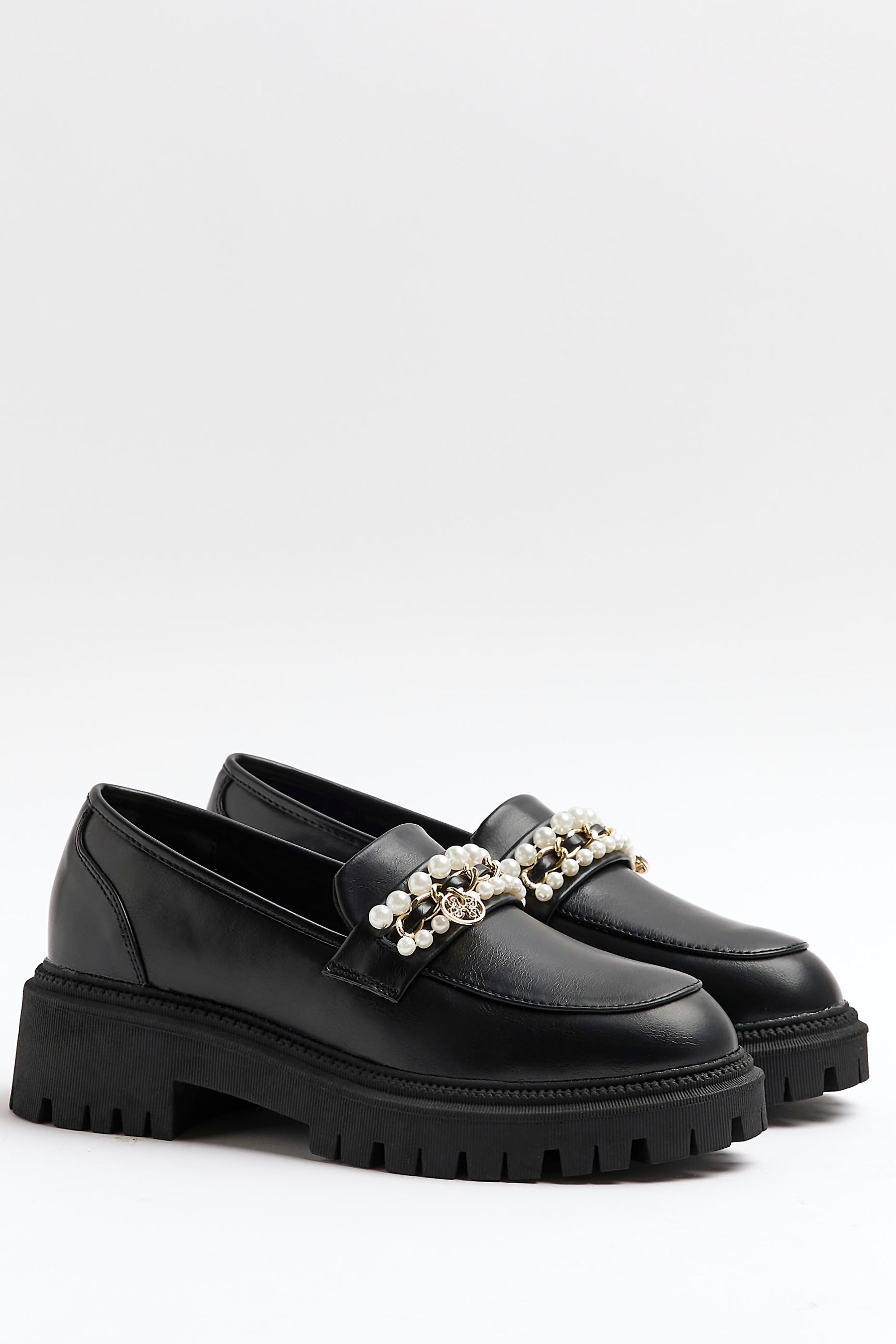 Buy River Island Black Chunky Pearl Trim Loafer from Next Luxembourg