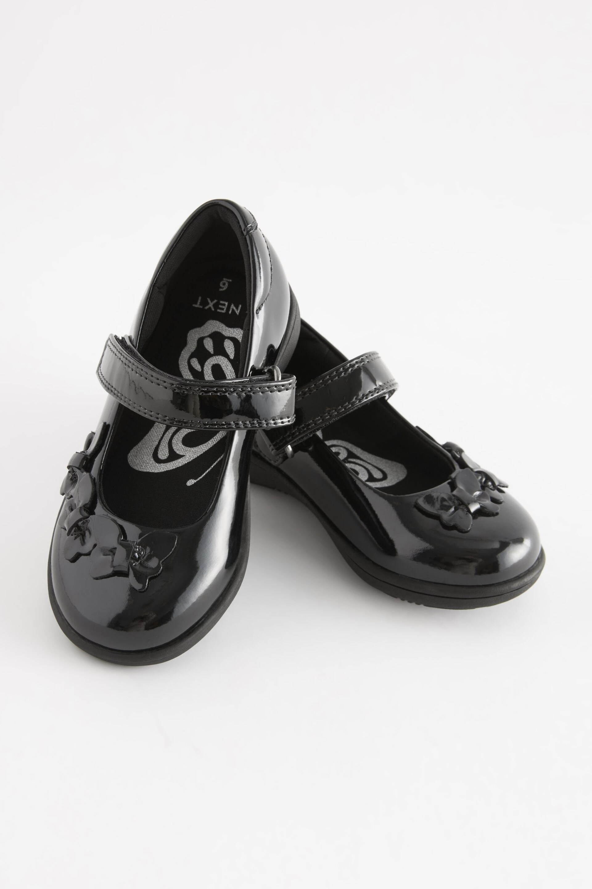 Black Patent Standard Fit (F) School Junior Butterfly Mary Jane Shoes - Image 1 of 7