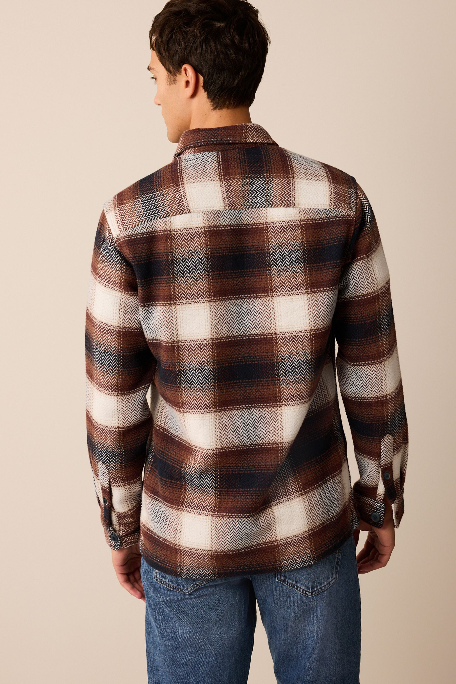 Rust check faux shearling collar shacket on sale