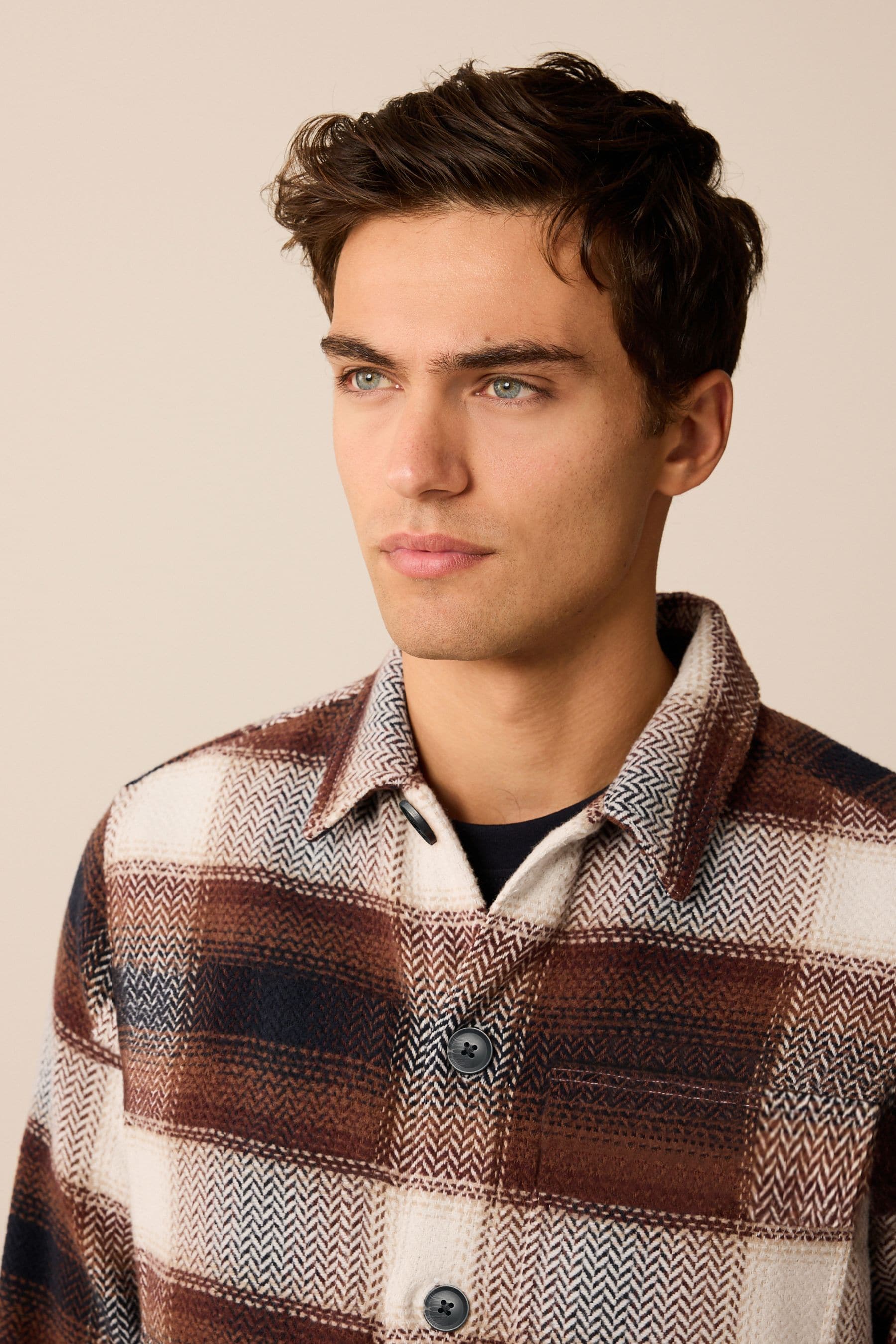 Rust check faux shearling collar shacket store