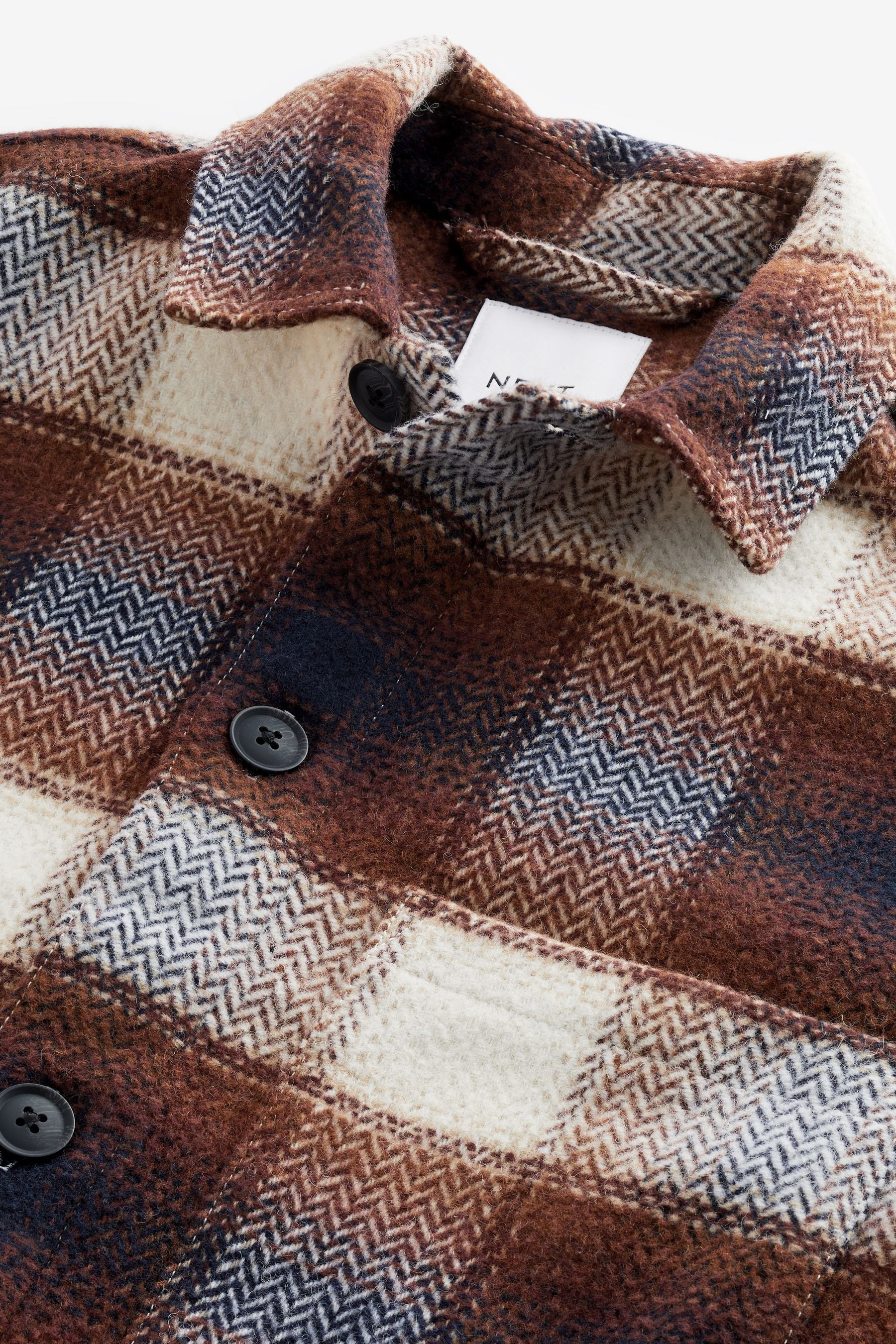 Rust check faux shearling collar shacket clearance