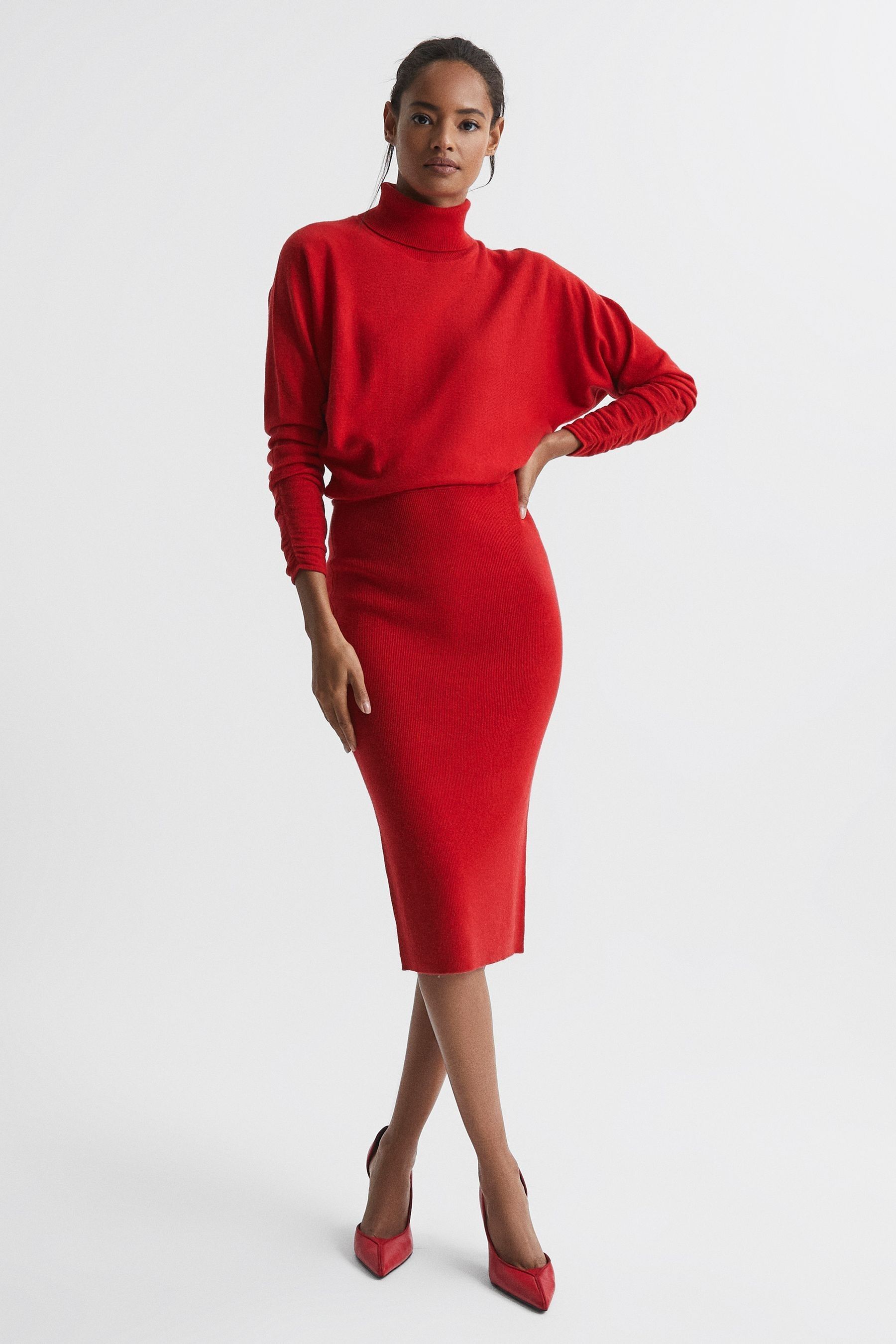 Buy Reiss Red Fallon Wool Blend Roll Neck Dress from Next Luxembourg