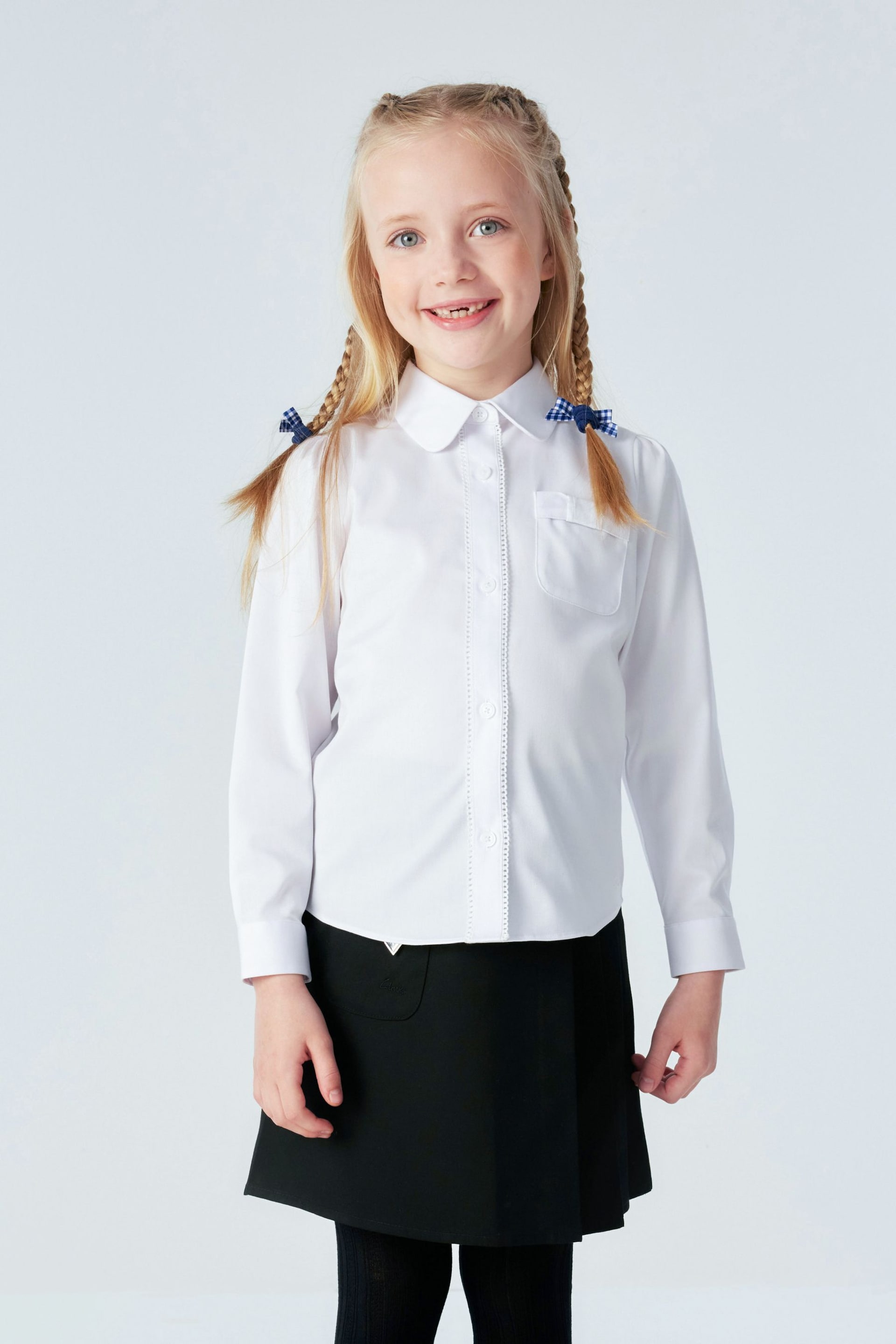 Clarks White Long Sleeve Girls Lace Trim School Shirt - Image 1 of 10