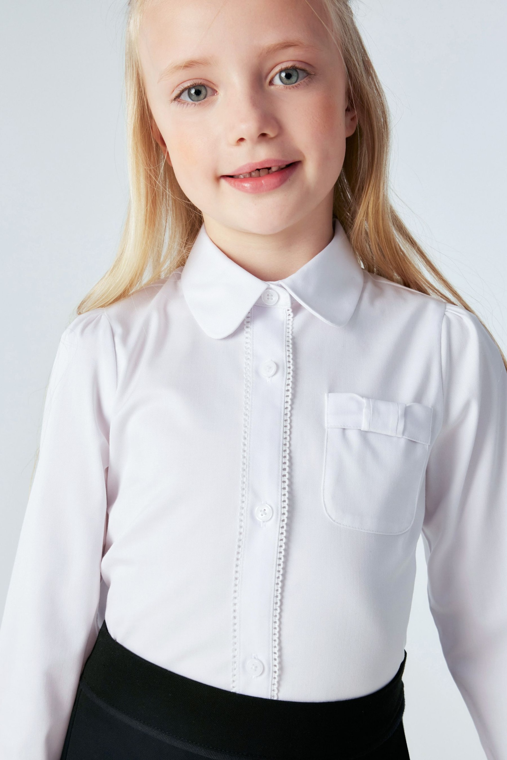 Clarks White Long Sleeve Girls Lace Trim School Shirt - Image 3 of 10
